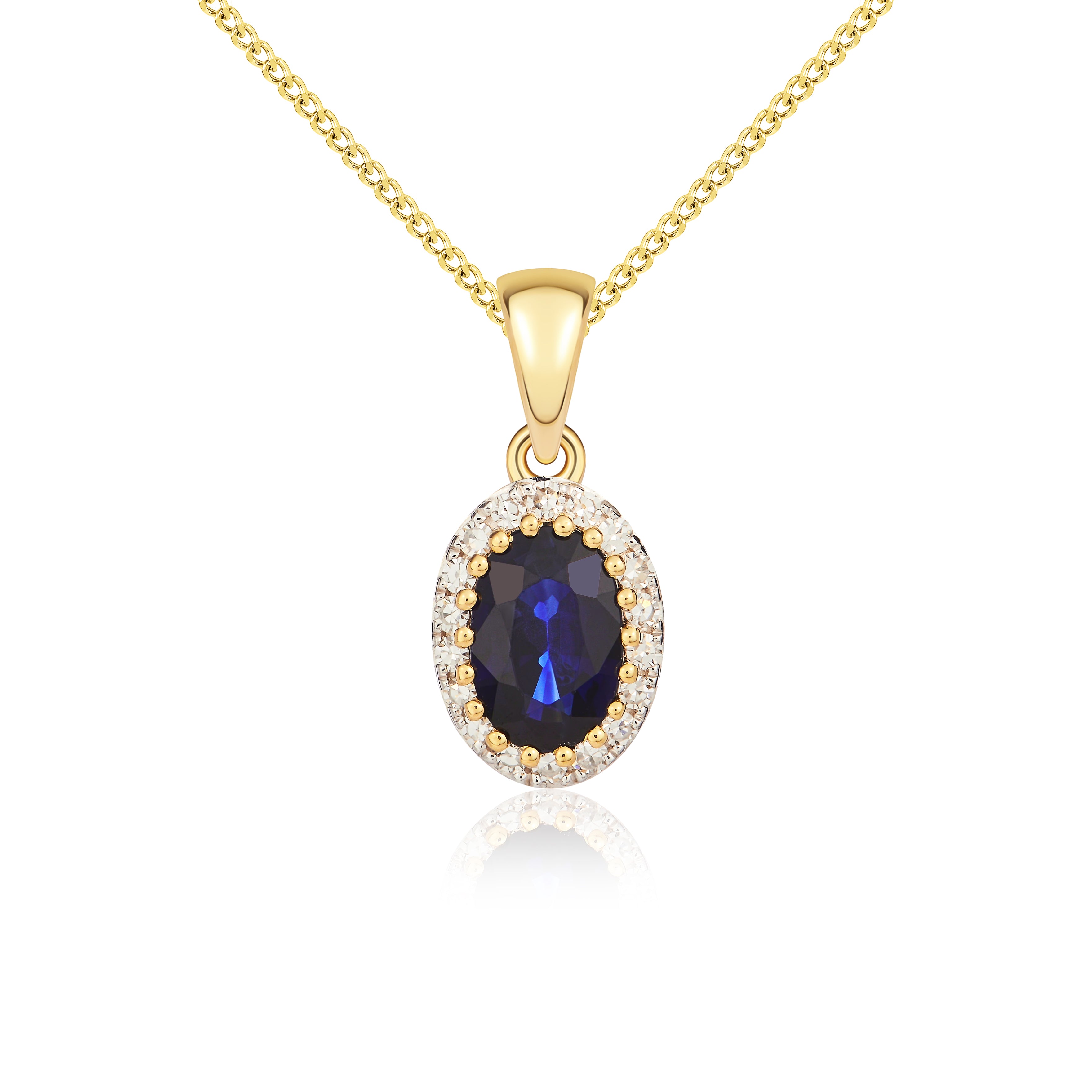 9ct Yellow Gold Oval Sapphire and Diamond Claw Cluster Pendant