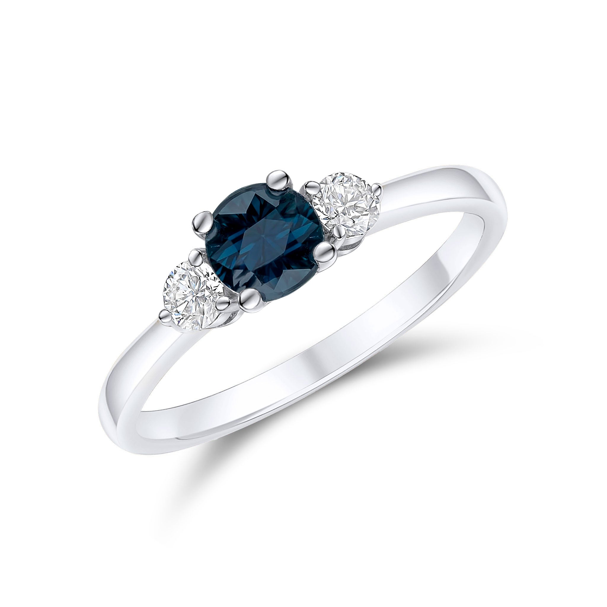 18ct White Gold 5mm Round Saphire & Diamond 3 Stone Ring