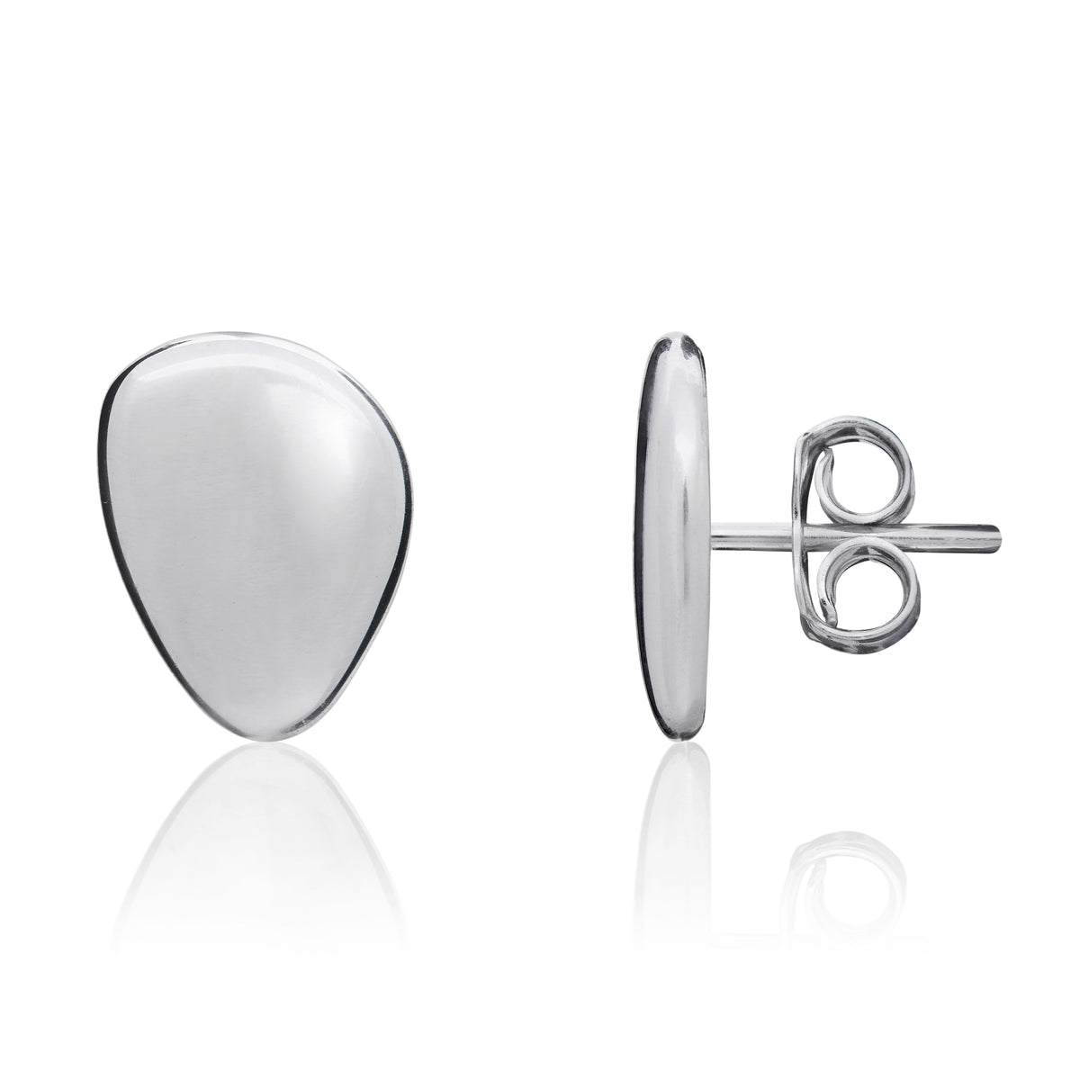 9ct White Gold Polished Flat Pebble Stud Earrings