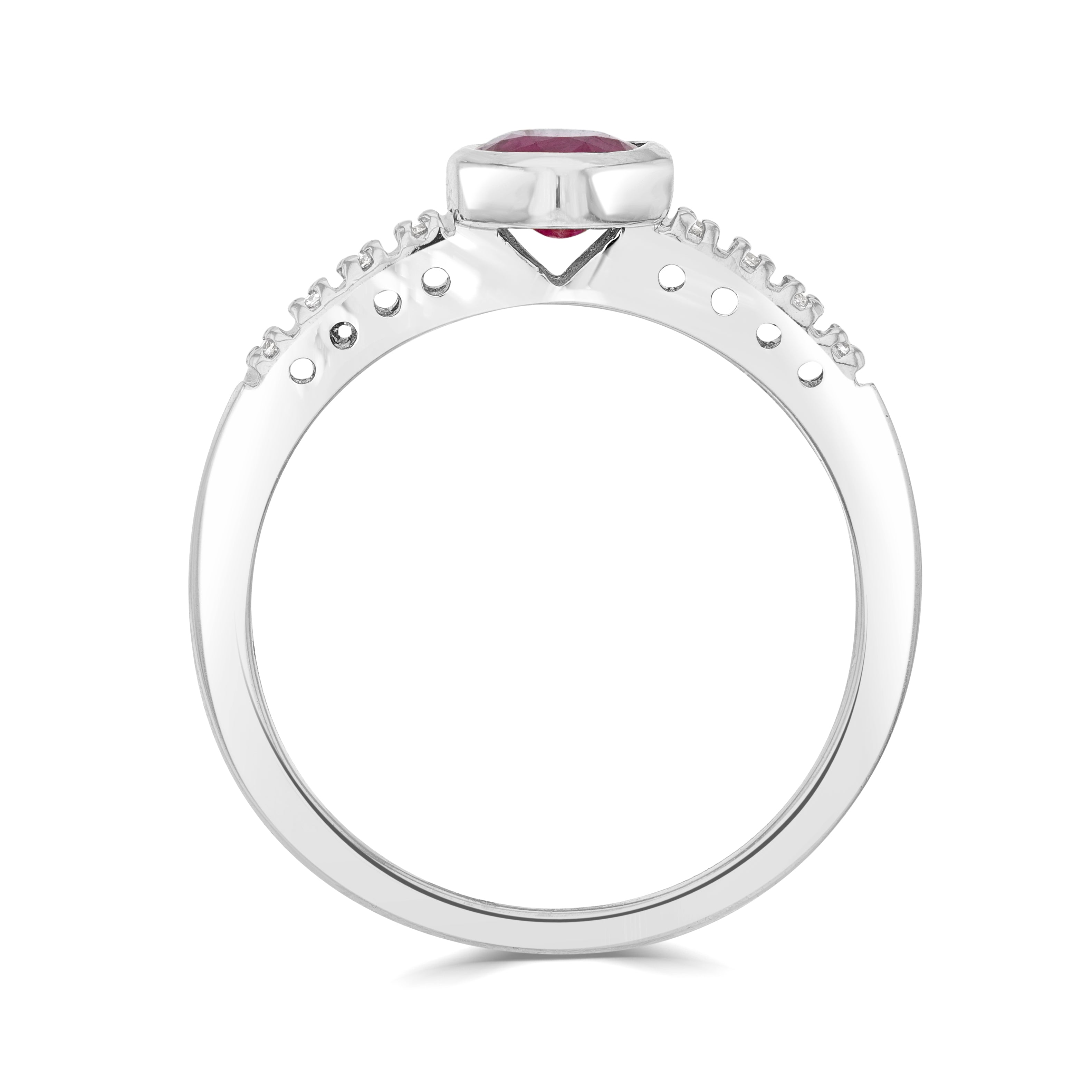 9CT WHITE GOLD OVAL 7x5 RUBOVER RUBY & DIAMOND SINGLE STONE RING 1