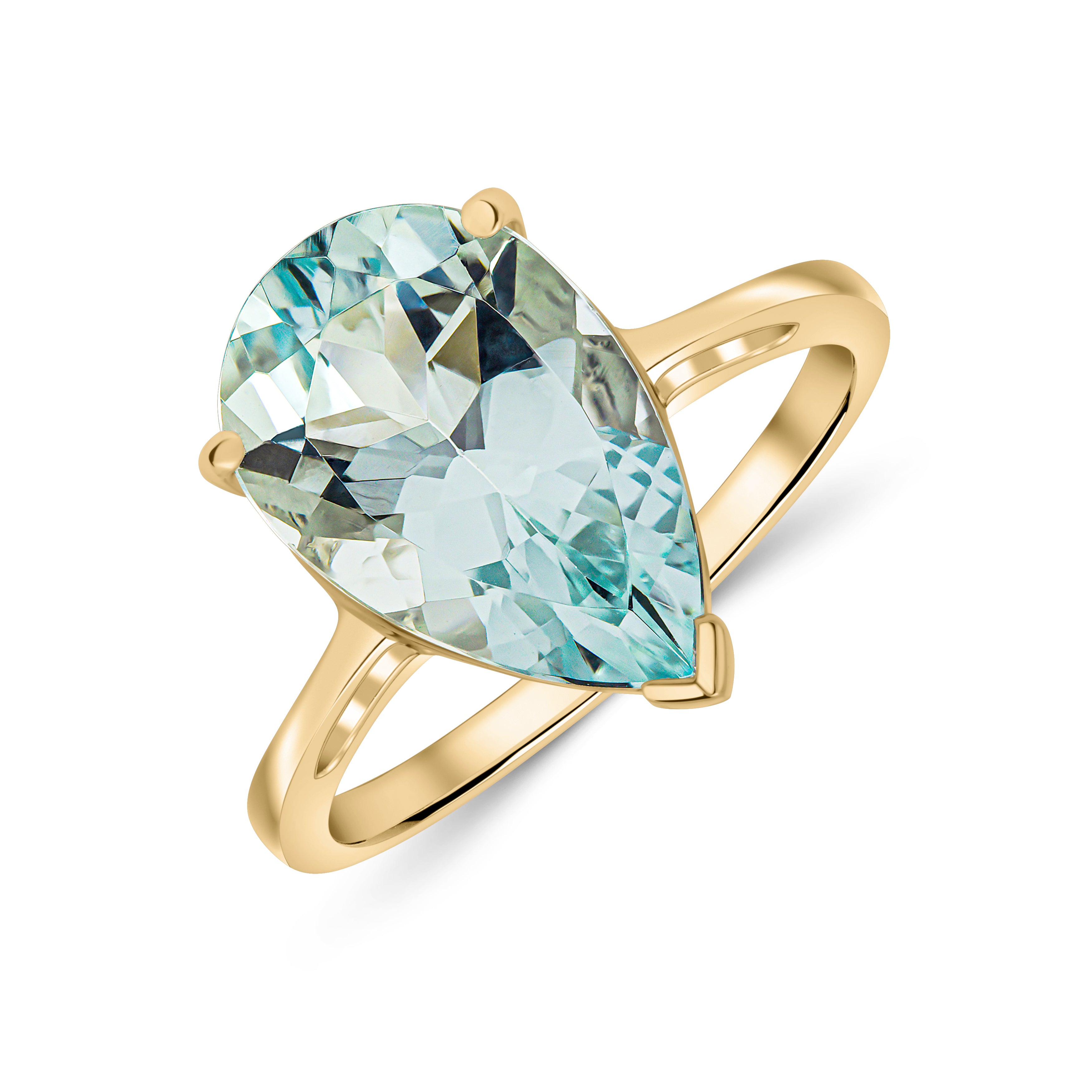 9ct Yellow Gold 14x9 Pear Shape Aquamarine Claw Set Single Stone Ring