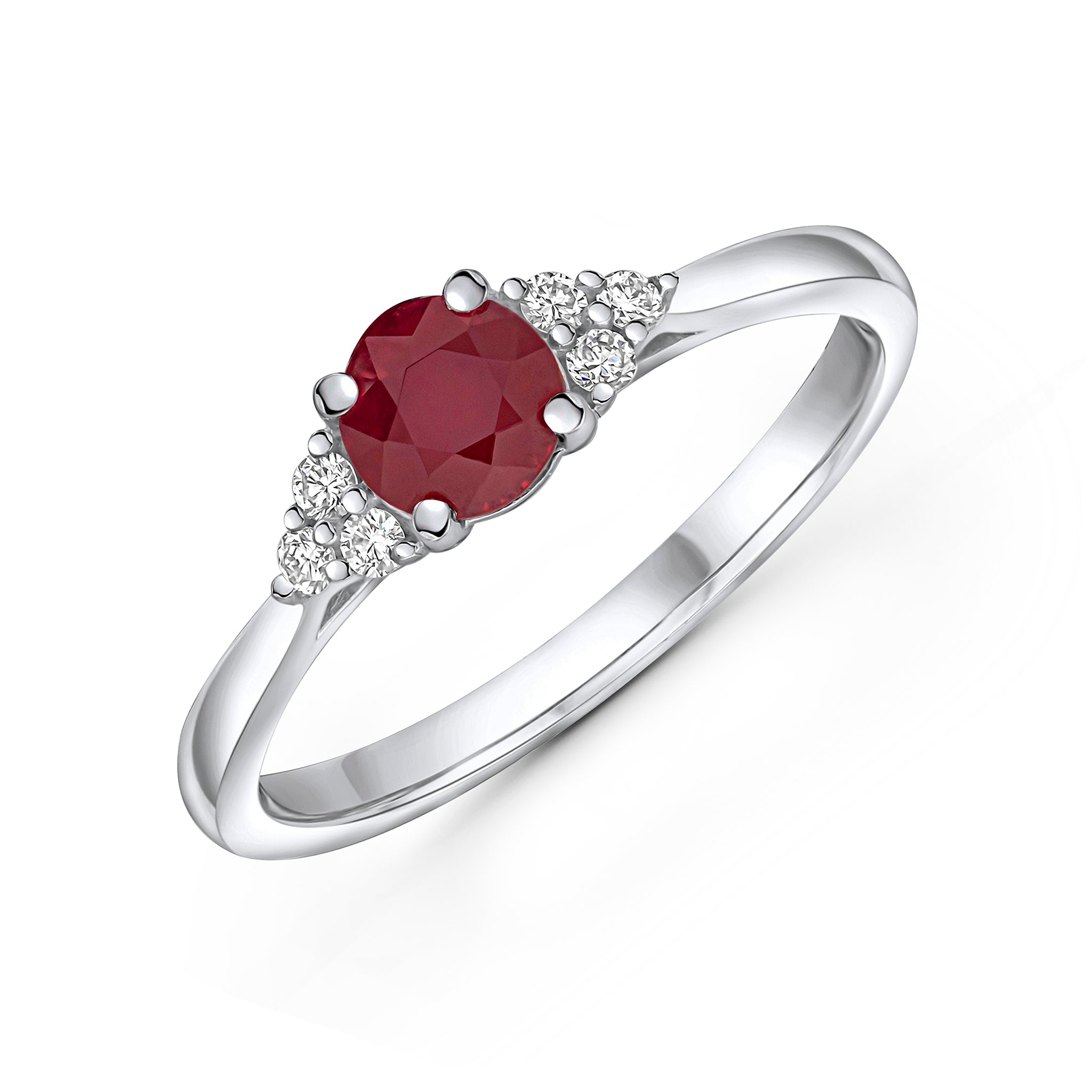 18wg 5mm Round Ruby & Diamond Trefoil Ring