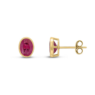 9CT YG 7X5 OVAL RUBY RUBOVER EARRINGS