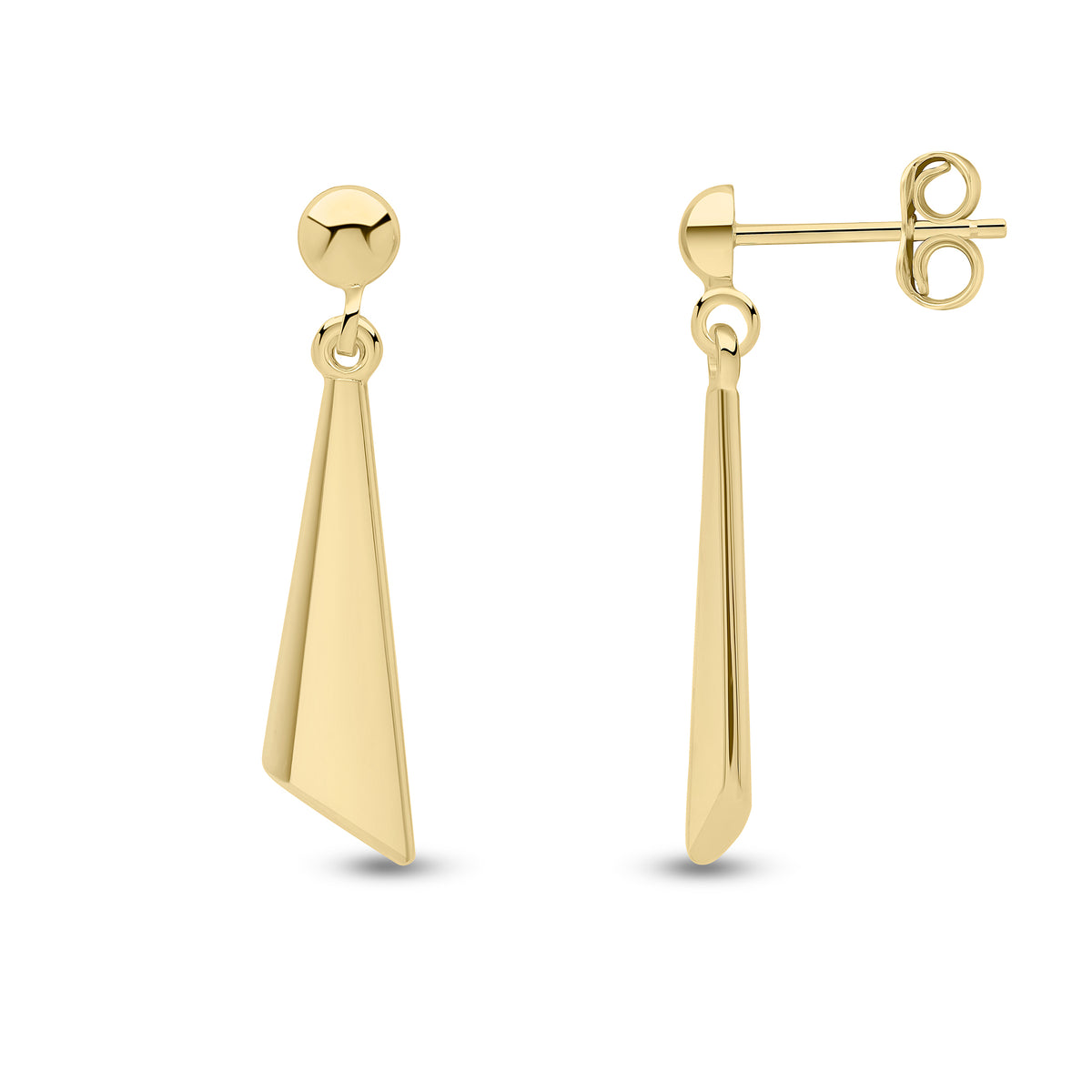 9ct Yellow Gold Polished Triangular Drop Earrings with Half Bead Top