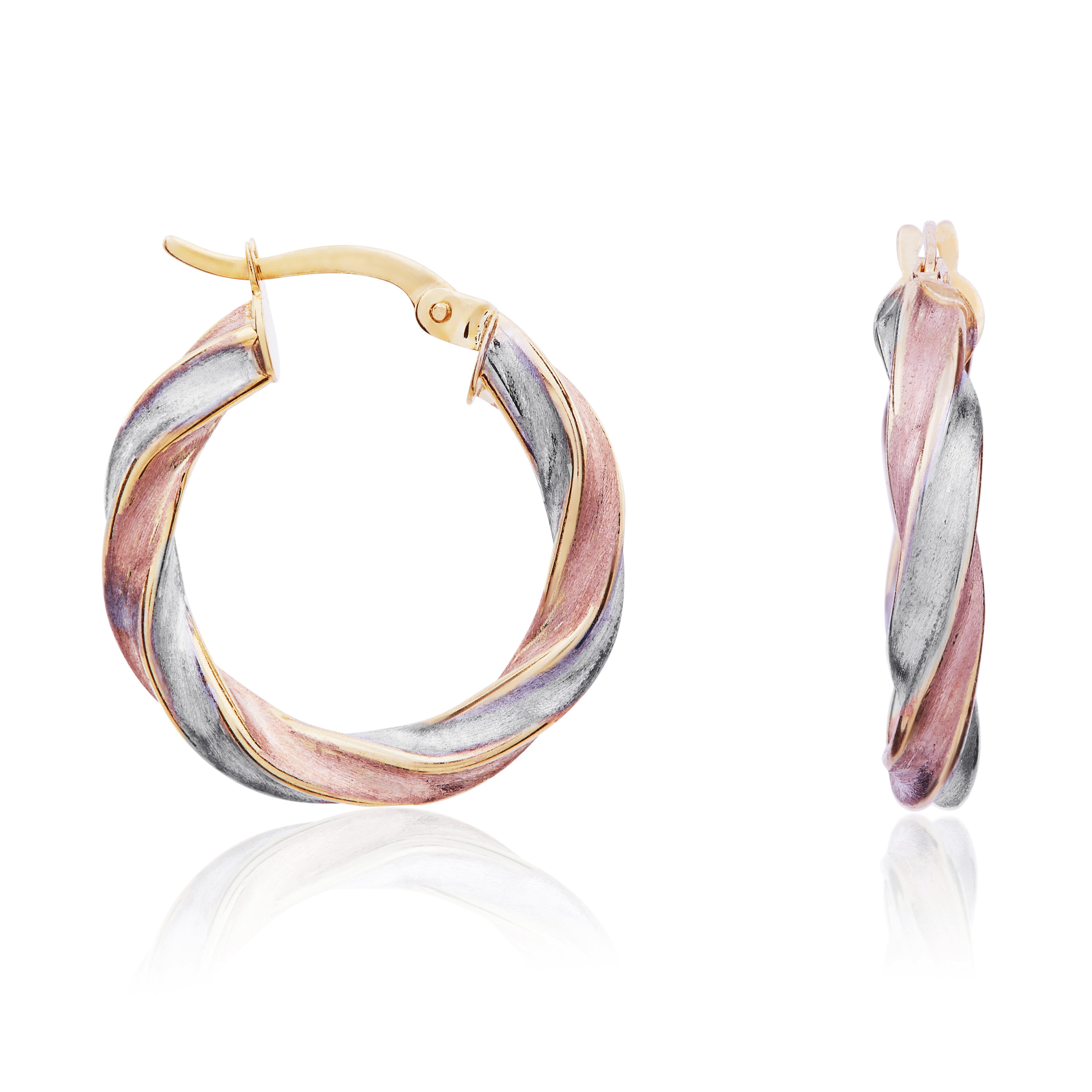 Three Tone 9ct Gold Twist Hoop Earrings