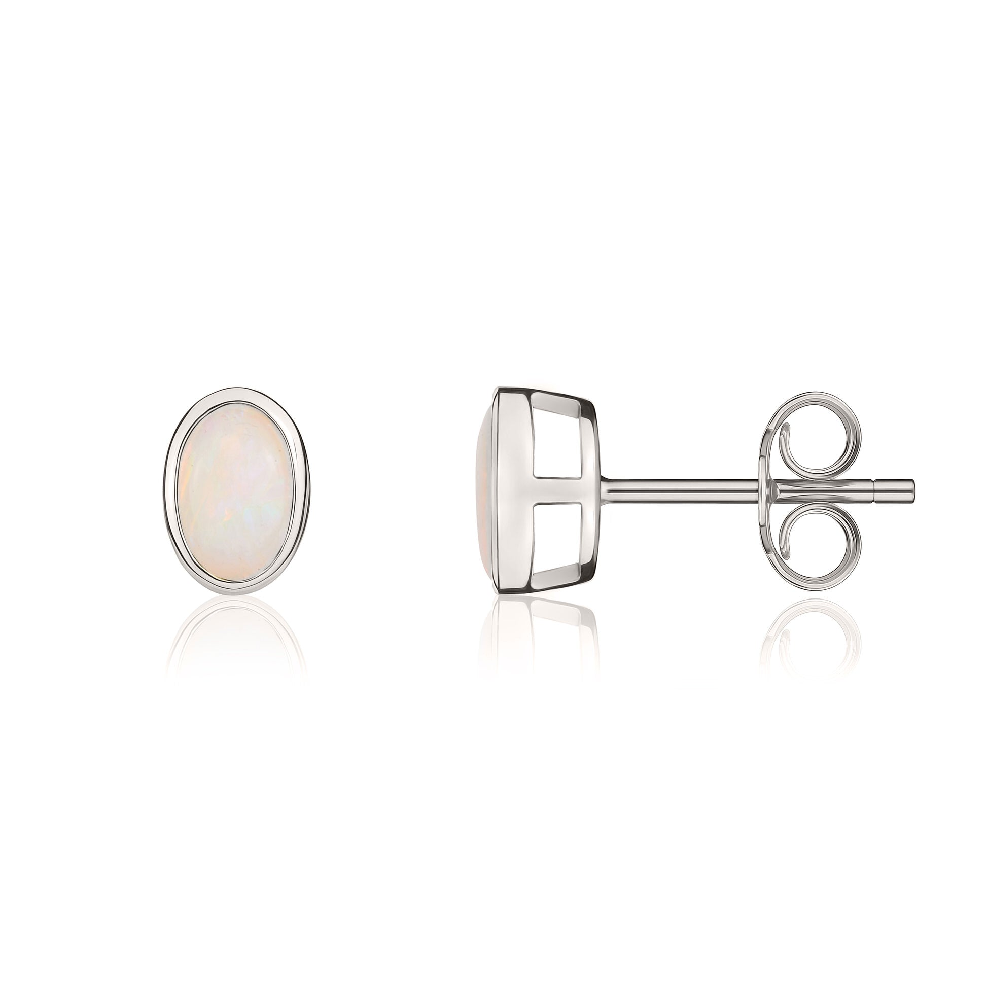 9ct white gold 6 x 4mm Oval Opal Rubover Earstuds