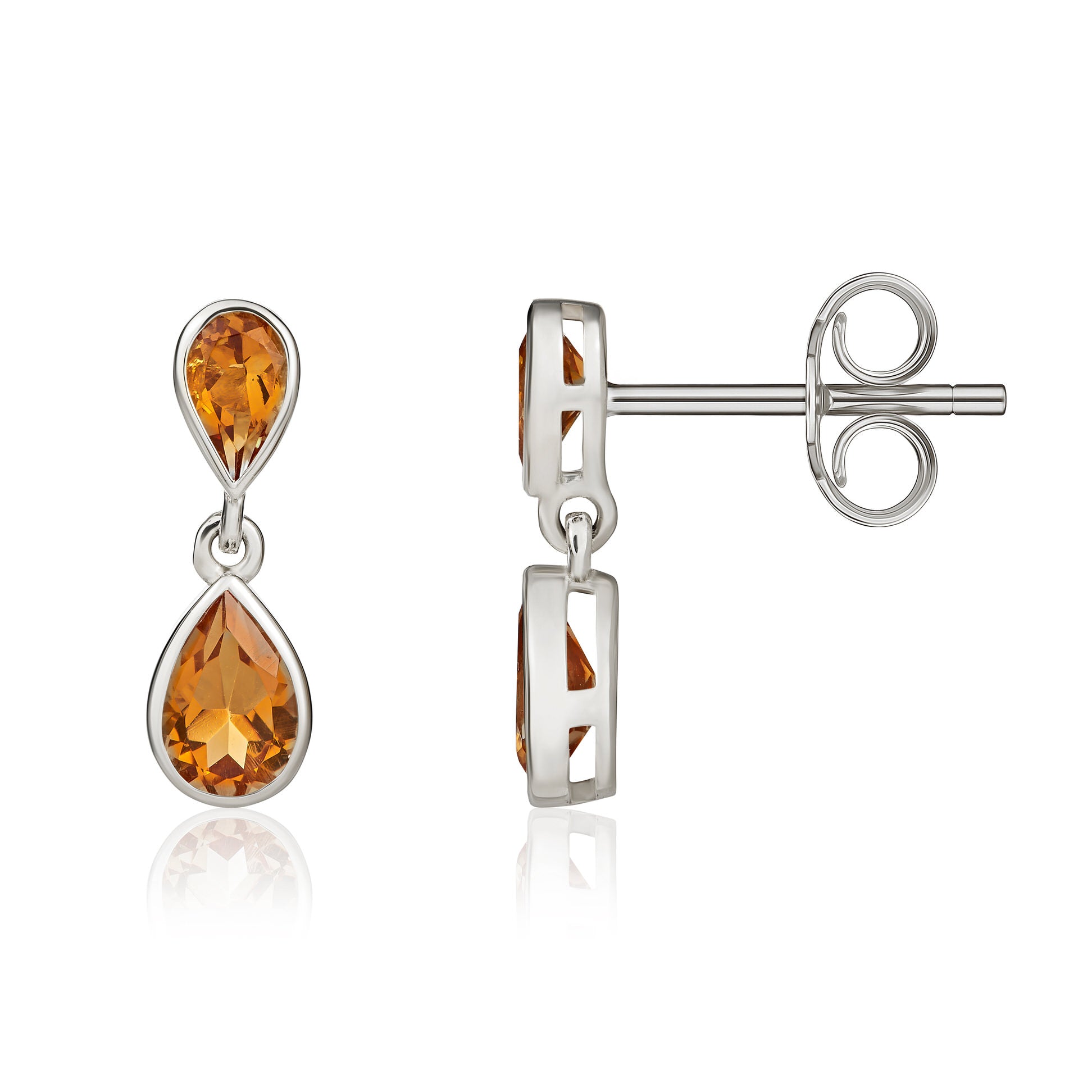 9ct White Gold Pear Shaped Citrine Double Drop Earrings