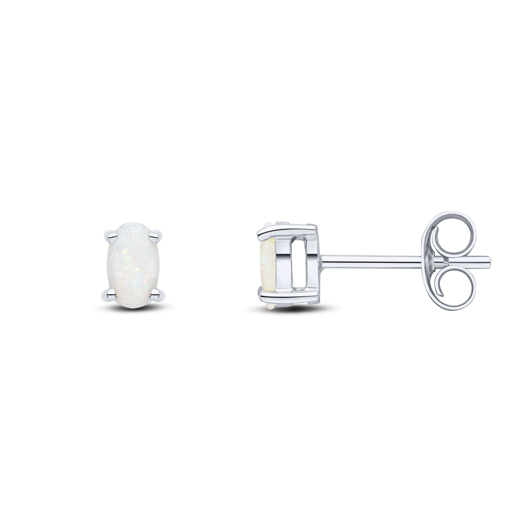 9ct White Gold 5x3 Oval Opal Claw Set Earrings