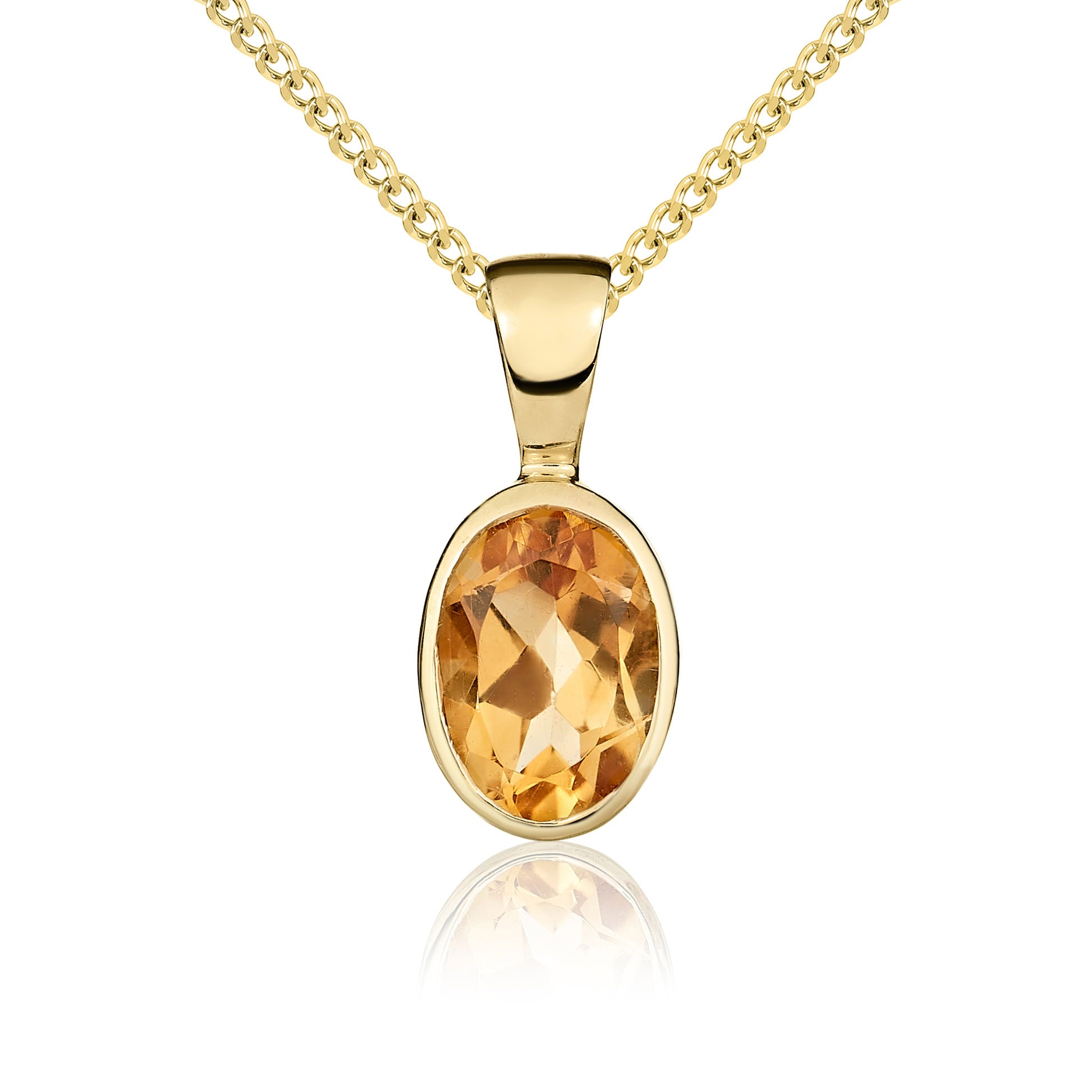 9ct Yellow Gold 7x5mm Oval Citrine Rubover Pendant