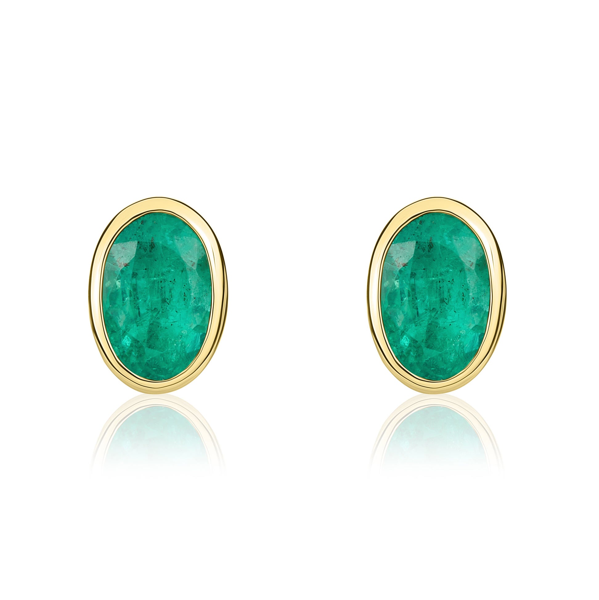 9ct Yellow Gold 6x4 Oval Emerald Rubover Stud Earrings