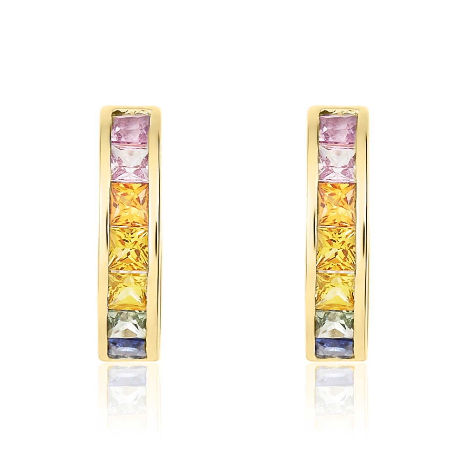 9ct Yellow Gold Square Multi-Sapphire Channel Set Huggy Earrings