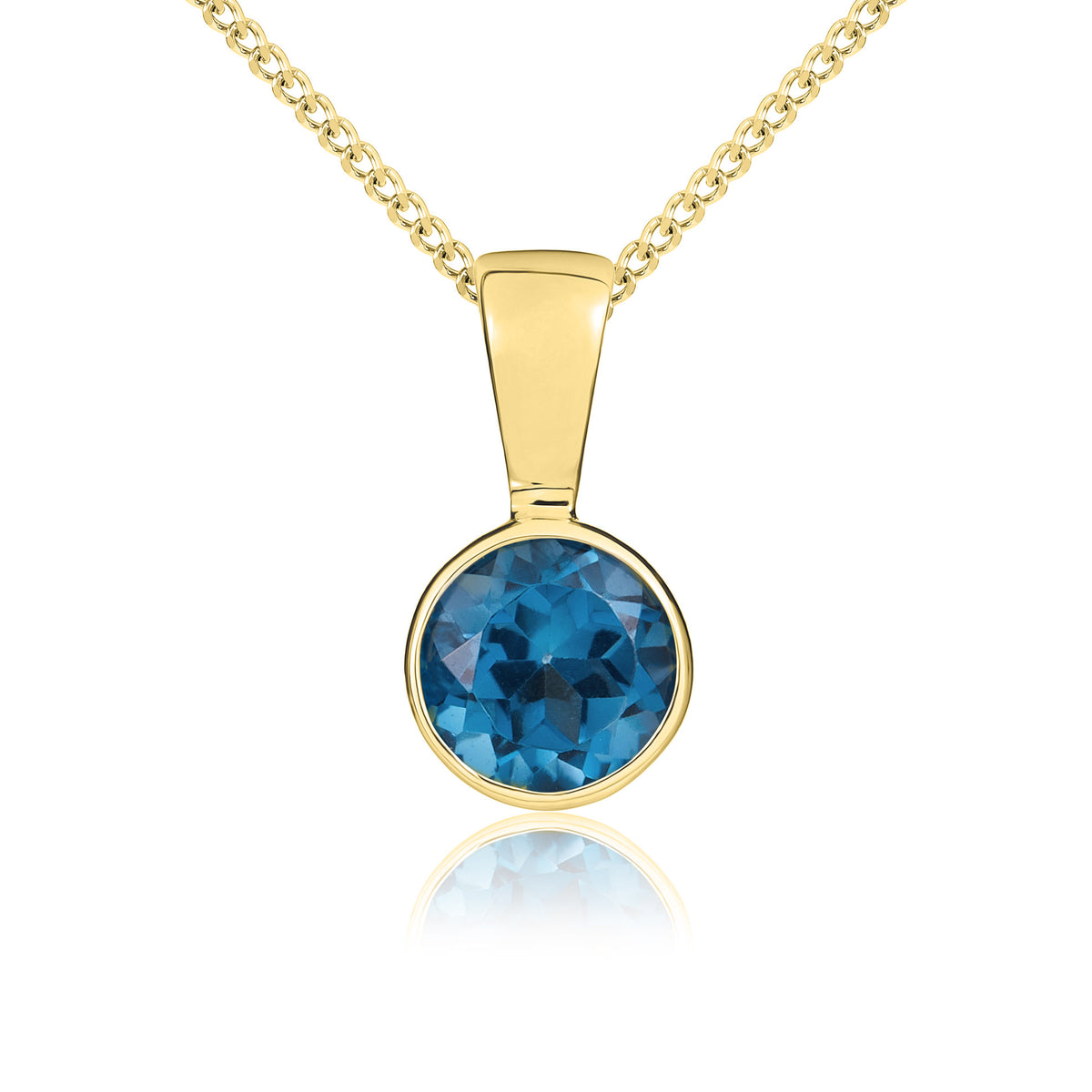 9ct Yellow Gold 5mm Round London Blue Topaz Rubover Pendant