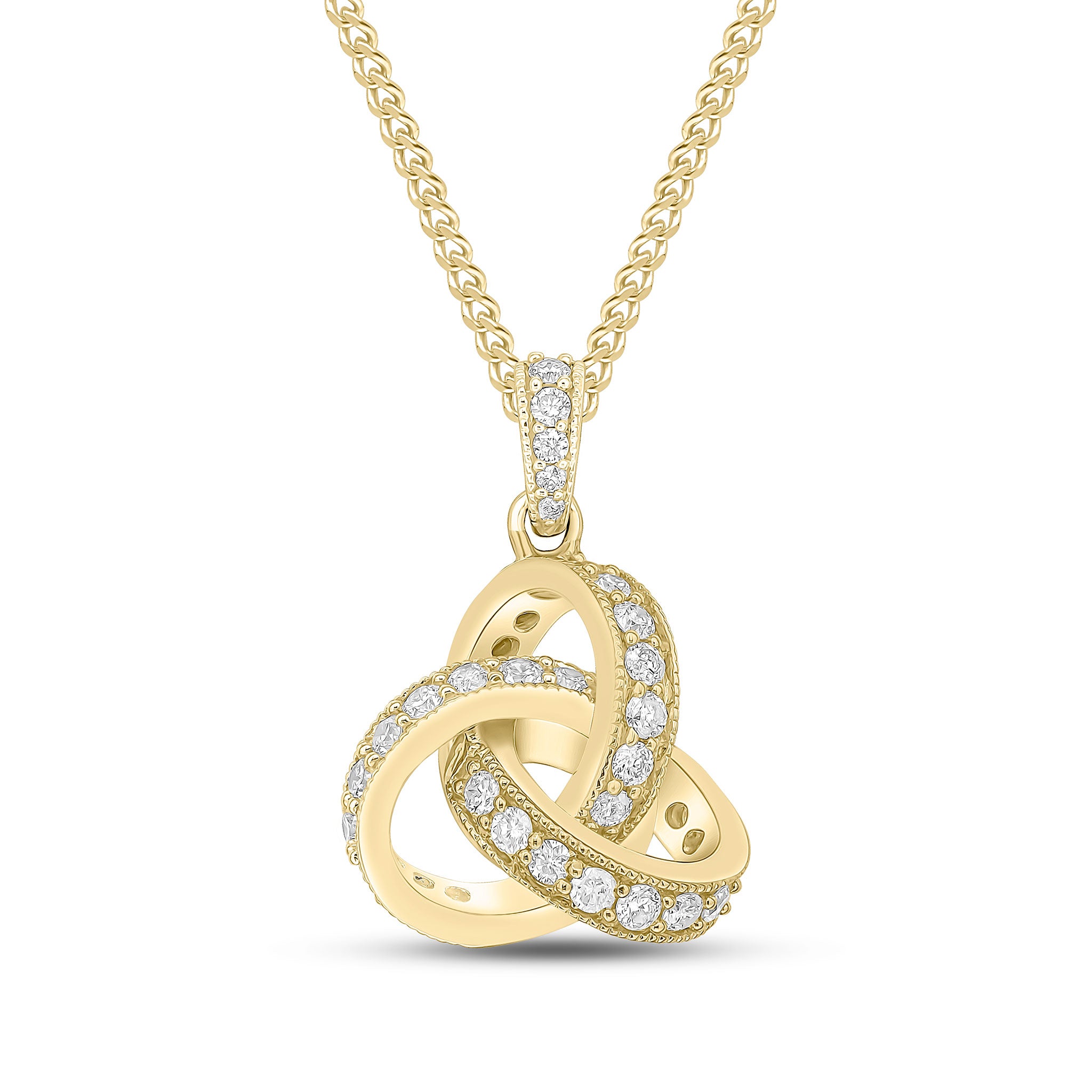 18ct Yellow Gold Round Diamond Grain Set Knot Pendant with Diamond Set Loop Top Large