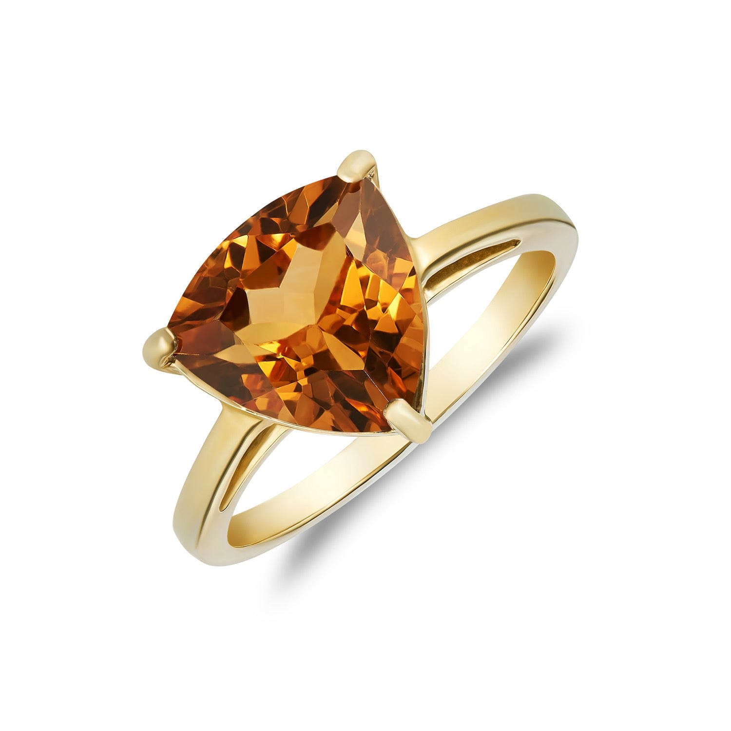 9ct Yellow Gold 10mm Trillion Cut Citrine Claw Set Single Stone Ring