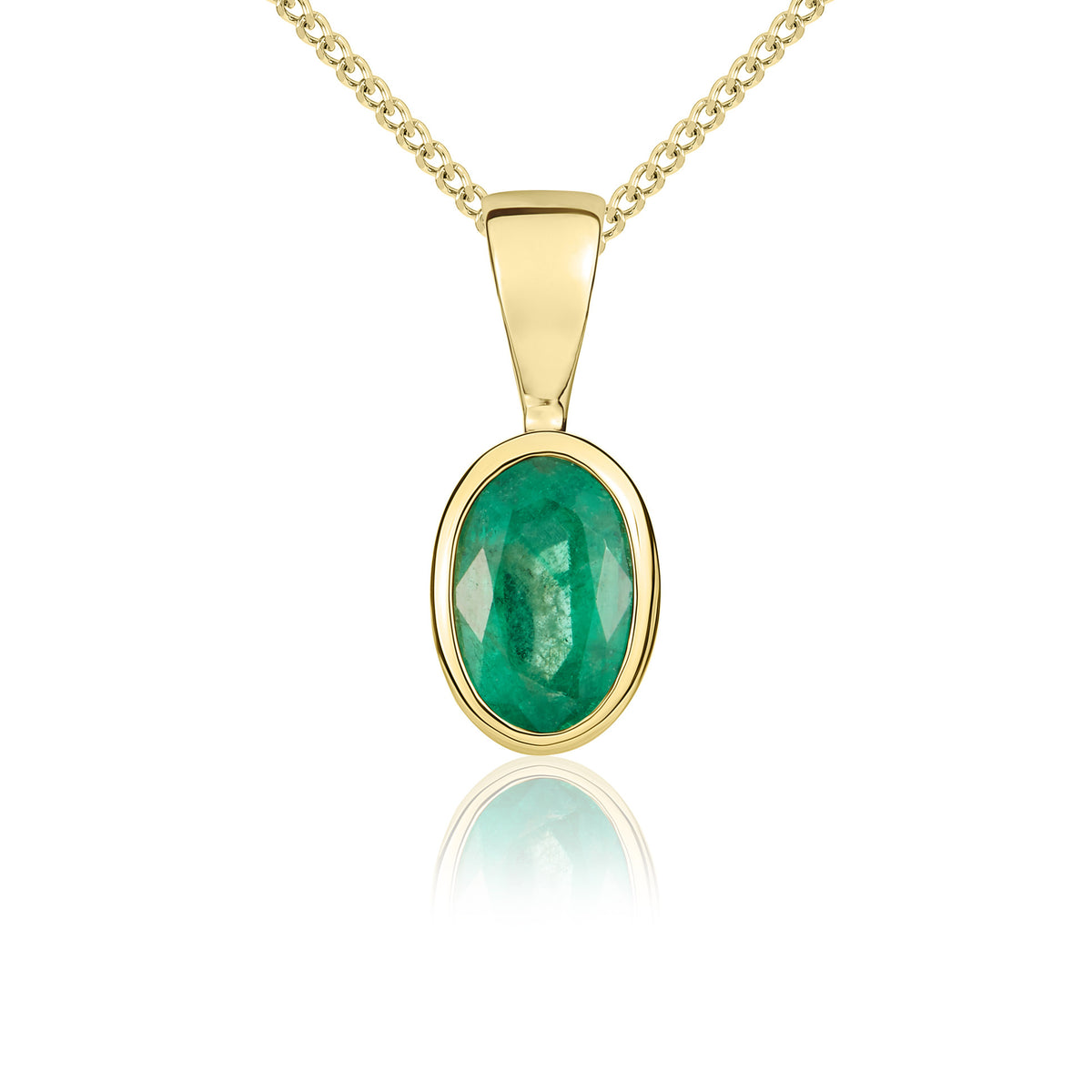 9ct Yellow Gold 6x4mm Oval Emerald Rubover Pendant
