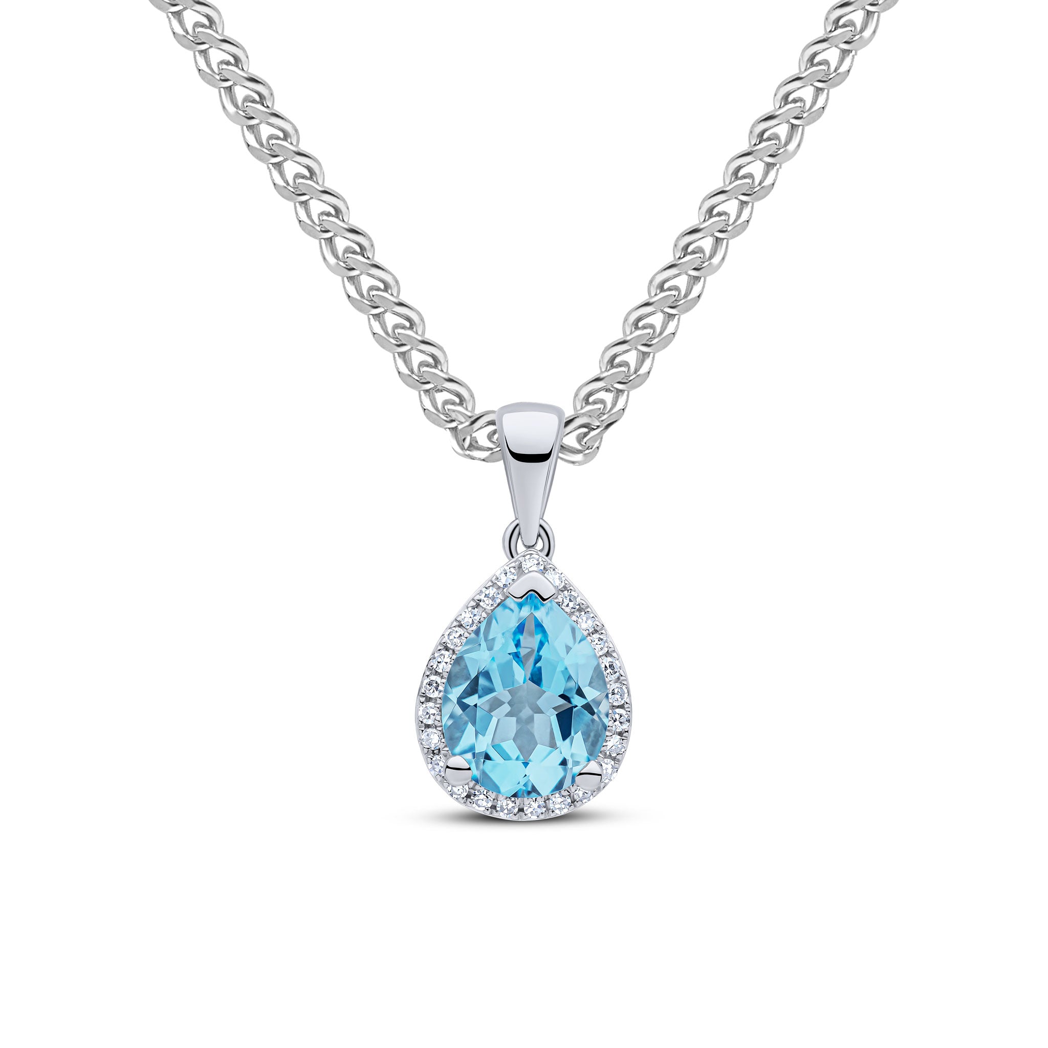 9ct White Gold Pear Sb Top & Diamond Cluster
