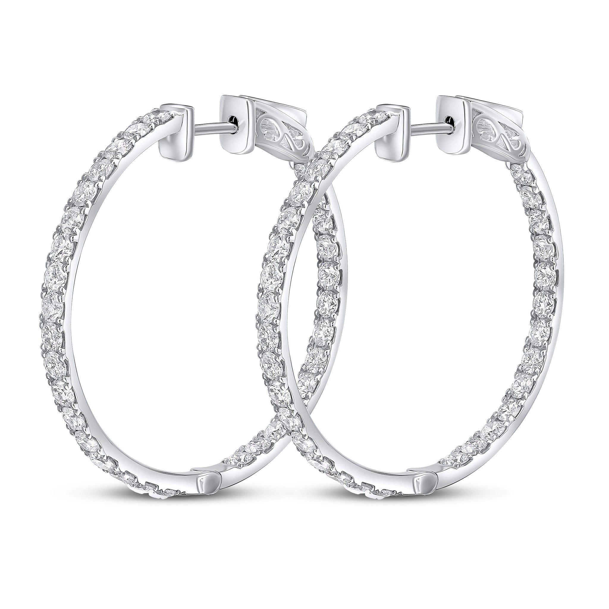 18ct White Gold Round Diamond Claw Set Full Hoop Earrings 3ct