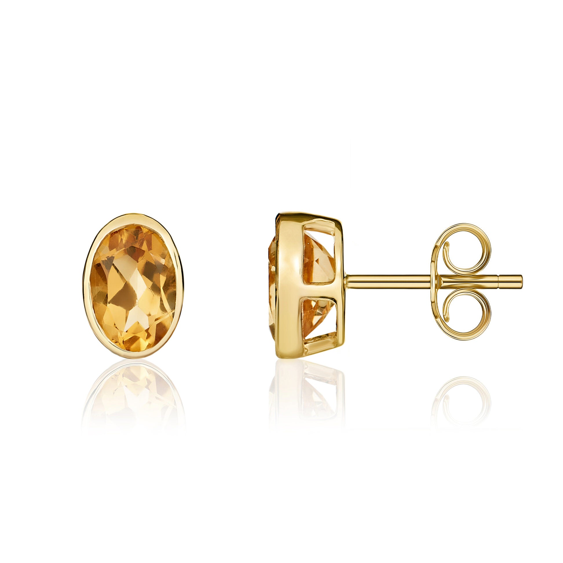 9ct Yellow Gold 7x5mm Oval Citrine Rubover Earstuds