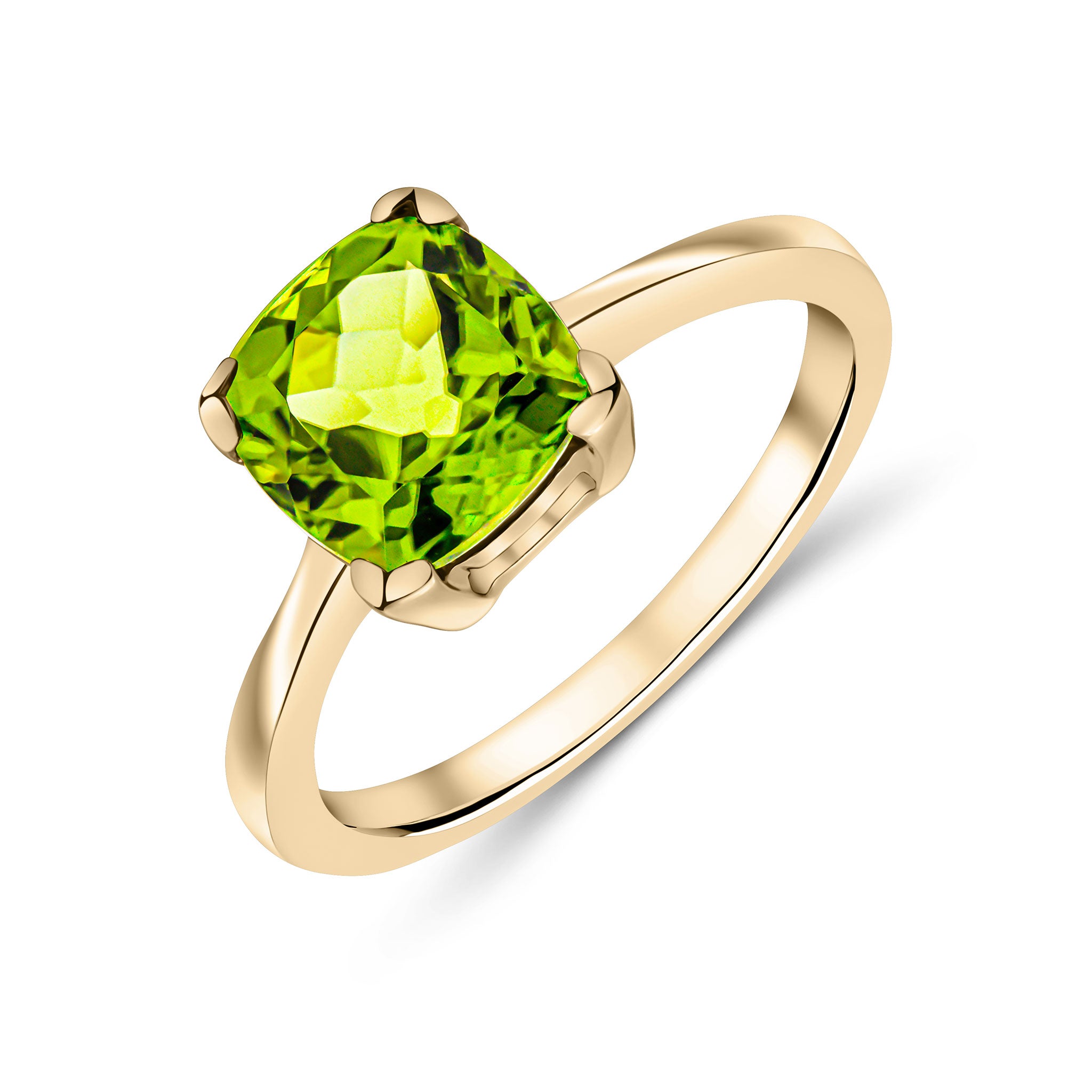 9ct Yellow Gold 8mm Cushion Peridot Claw Set Single Stone Ring