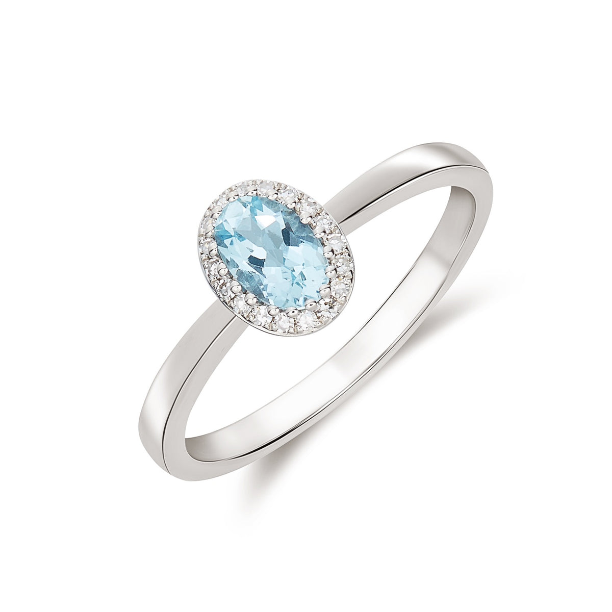 9ct White Gold Oval Aquamarine and Diamond Claw Cluster Ring