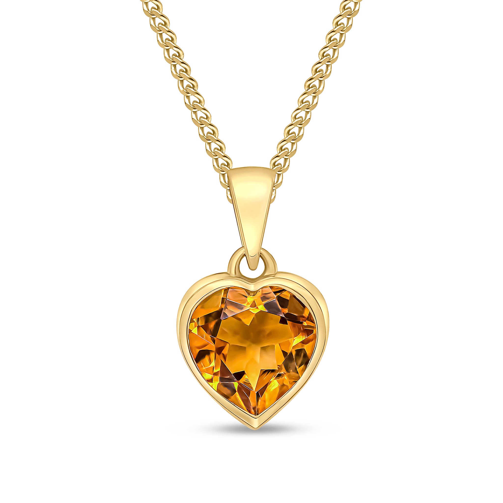 9ct Yellow Gold 8mm Heartshape Citrine Rubover Single Stone Pendant