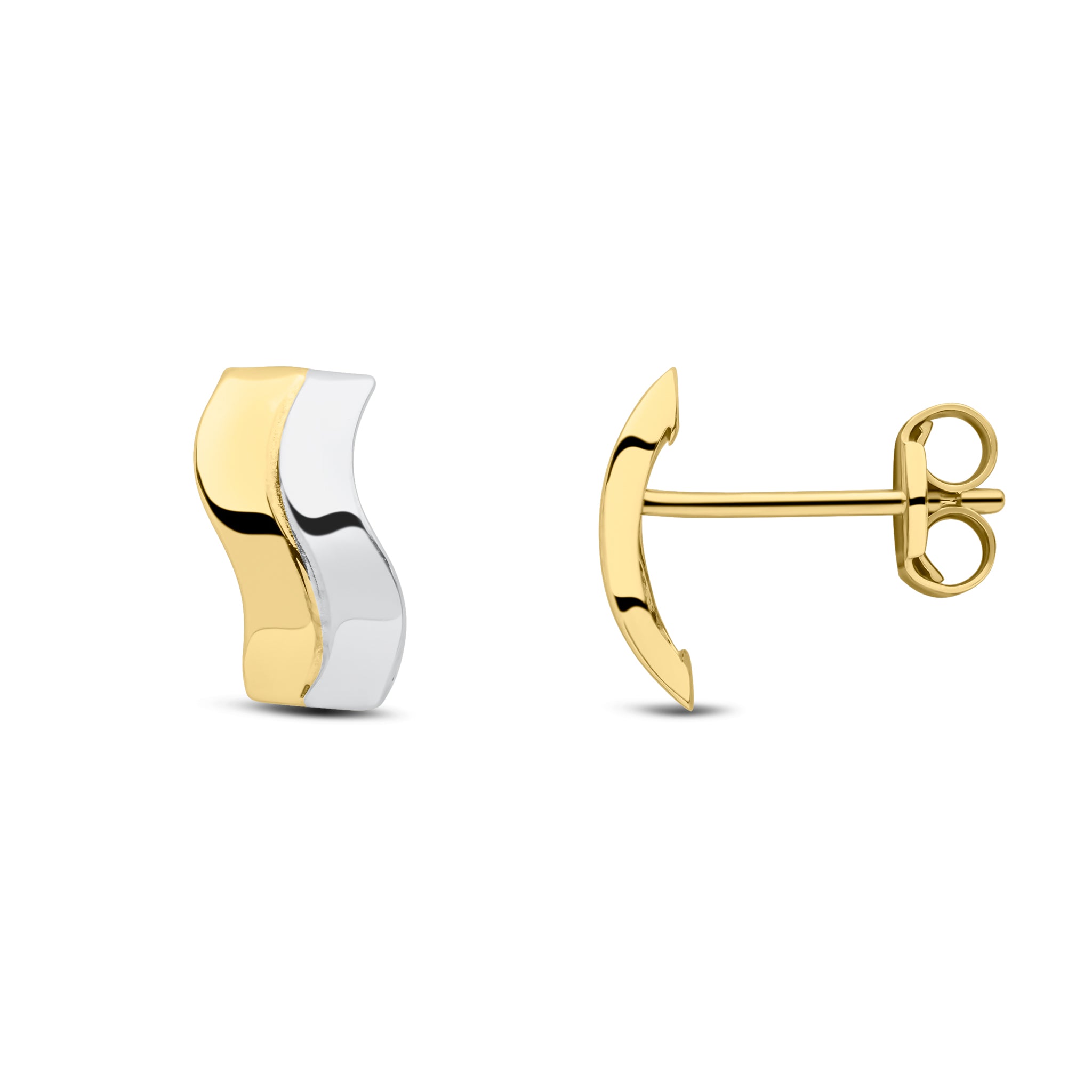 9ct Yellow Gold 2 Row Wavy Line Stud Earrings