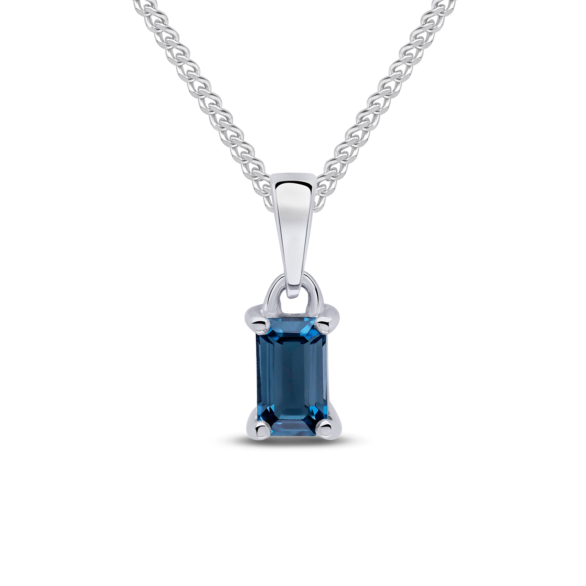 9ct white gold 5 x 3mm Octagon London Blue Topaz Claw pendant