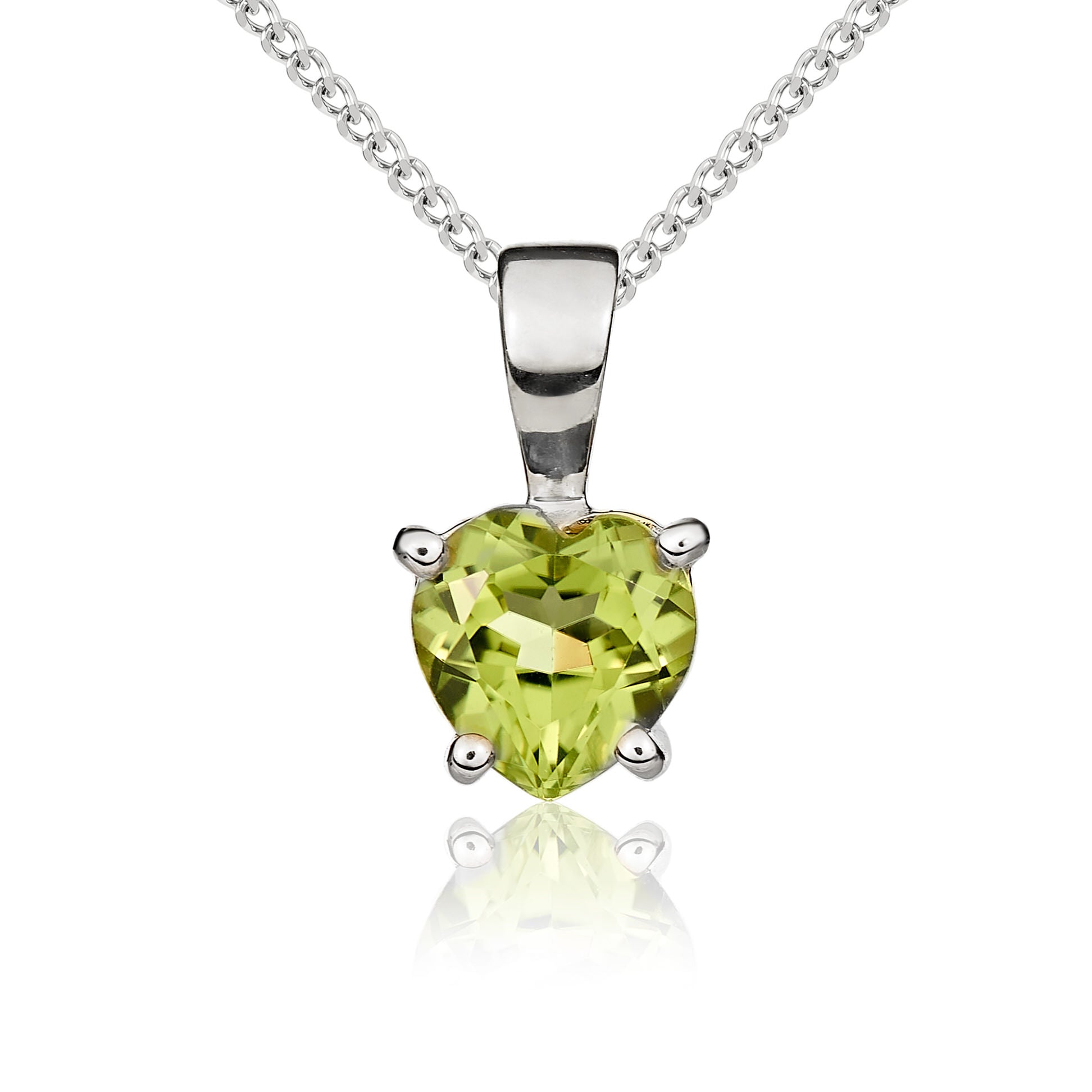 9ct White Gold 6mm Heartshape Peridot Claw Set Pendant