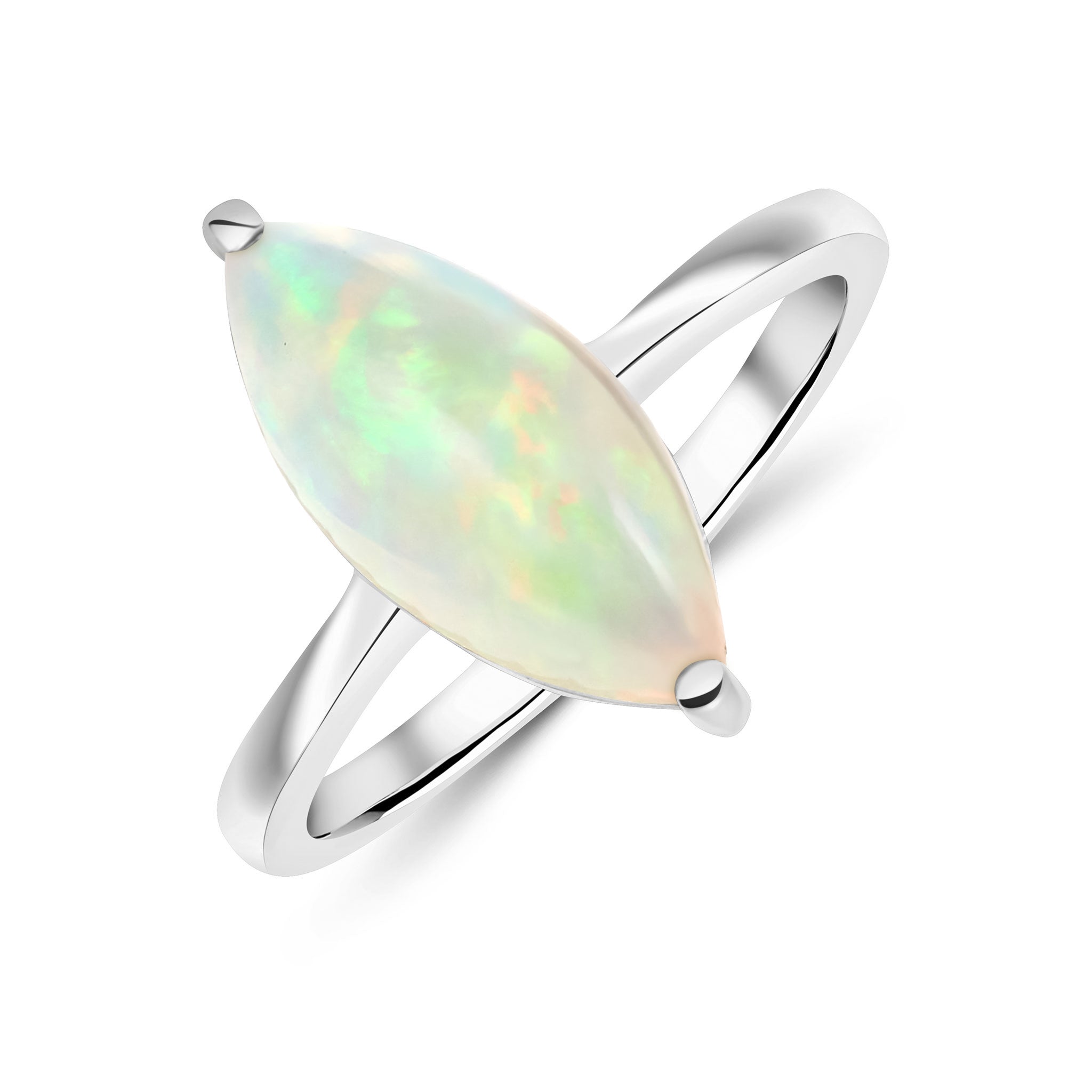 9ct White Gold 15x7mm Marquise Opal Claw Set Single Stone Ring