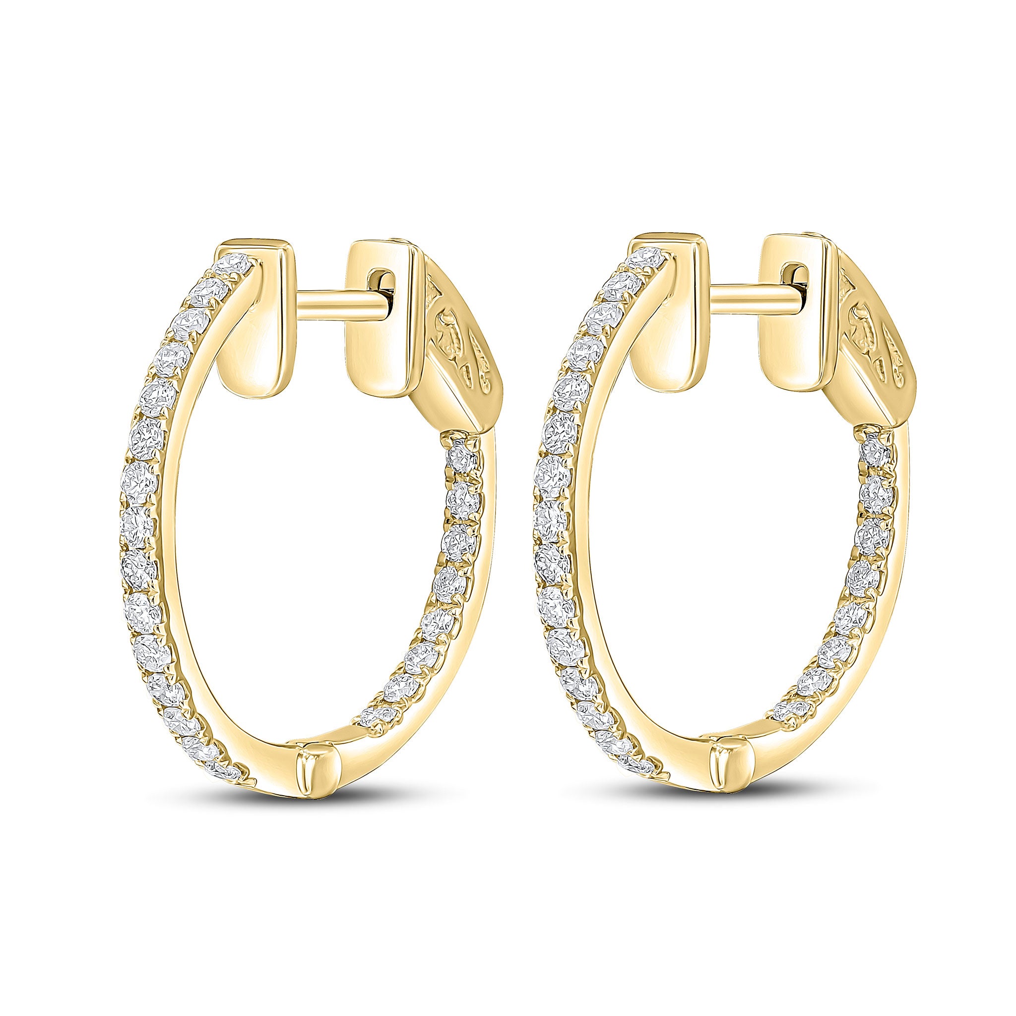 18ct Yellow Gold Round Diamond Claw Set Full Hoop Earrings 0.35ct