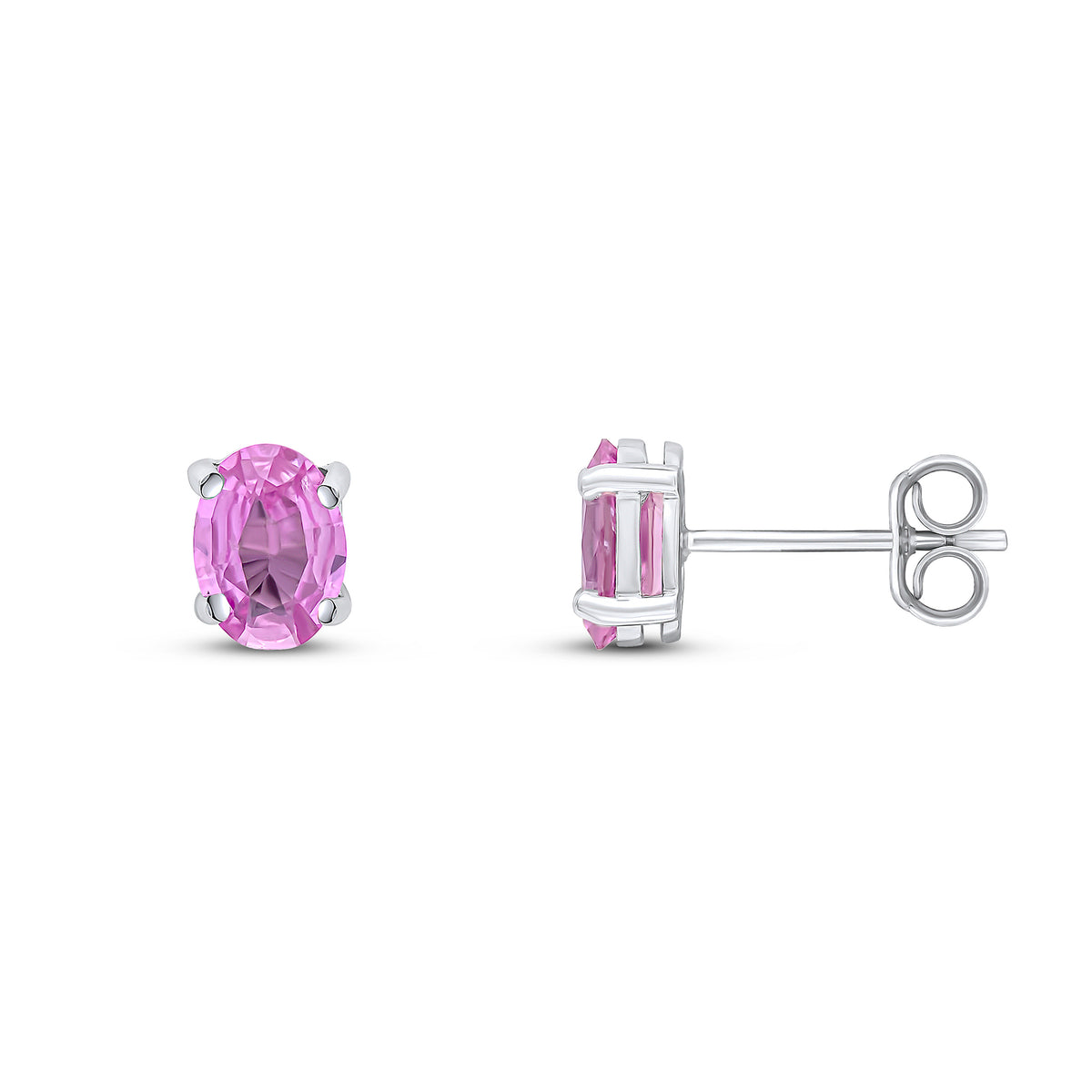 9ct White Gold 7x5mm Oval Pink Sapphire Claw Set Stud Earrings Stones Not Available
