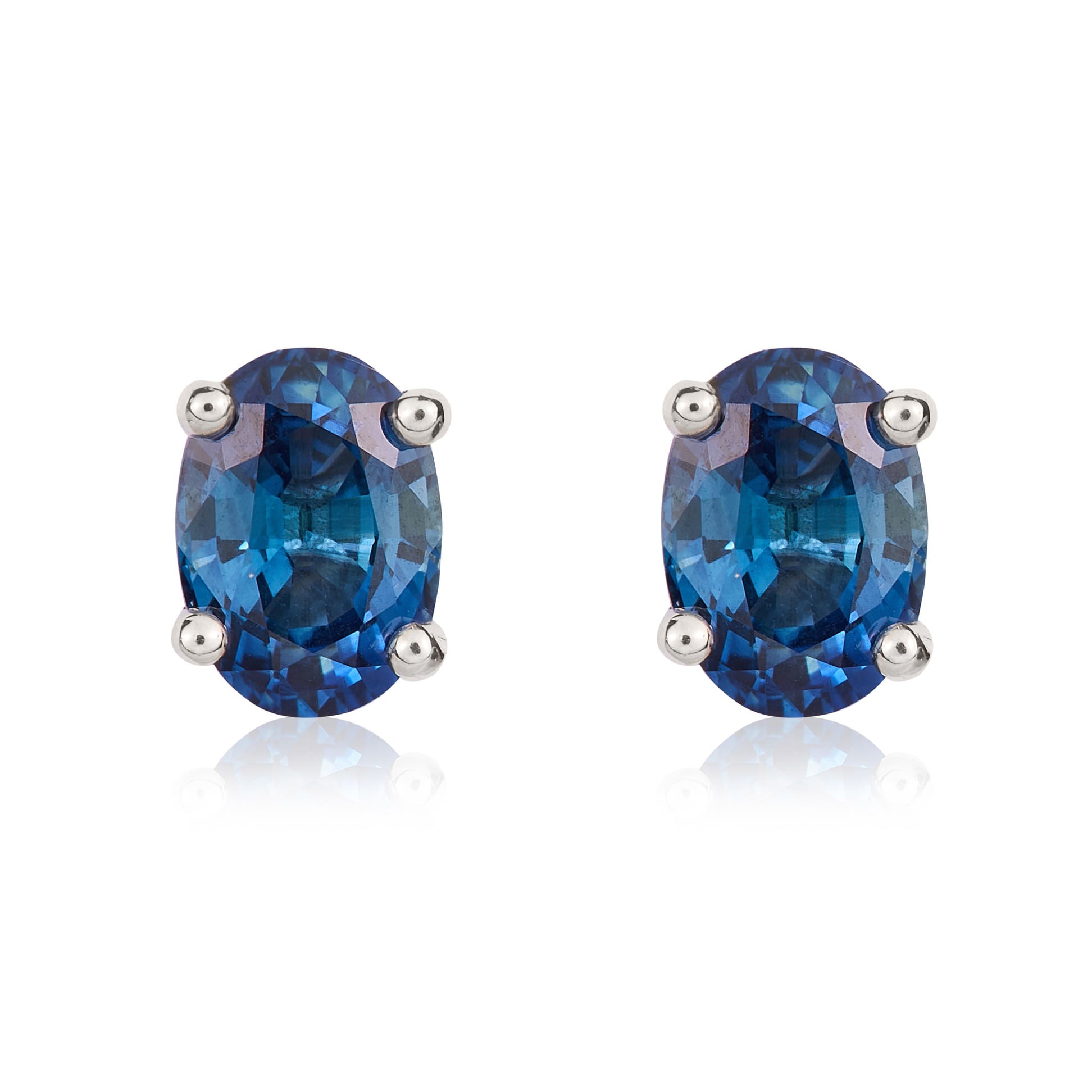 9ct white gold 7 x 5mm Oval Sapphire Claw Earrings