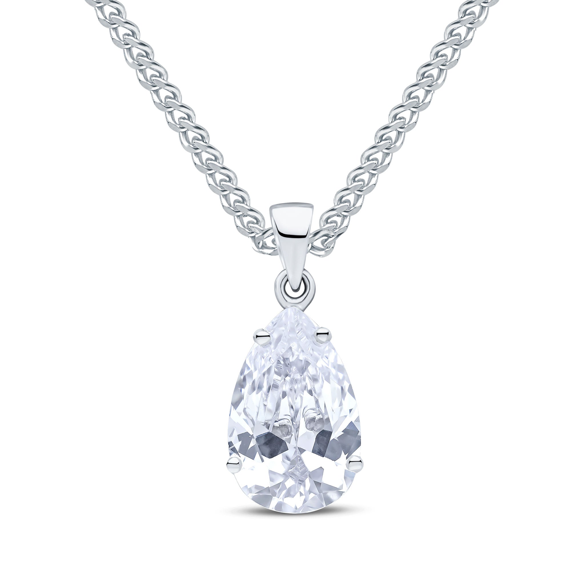 9ct White Gold 14x9 Pear Shape CZ Claw Set Pendant