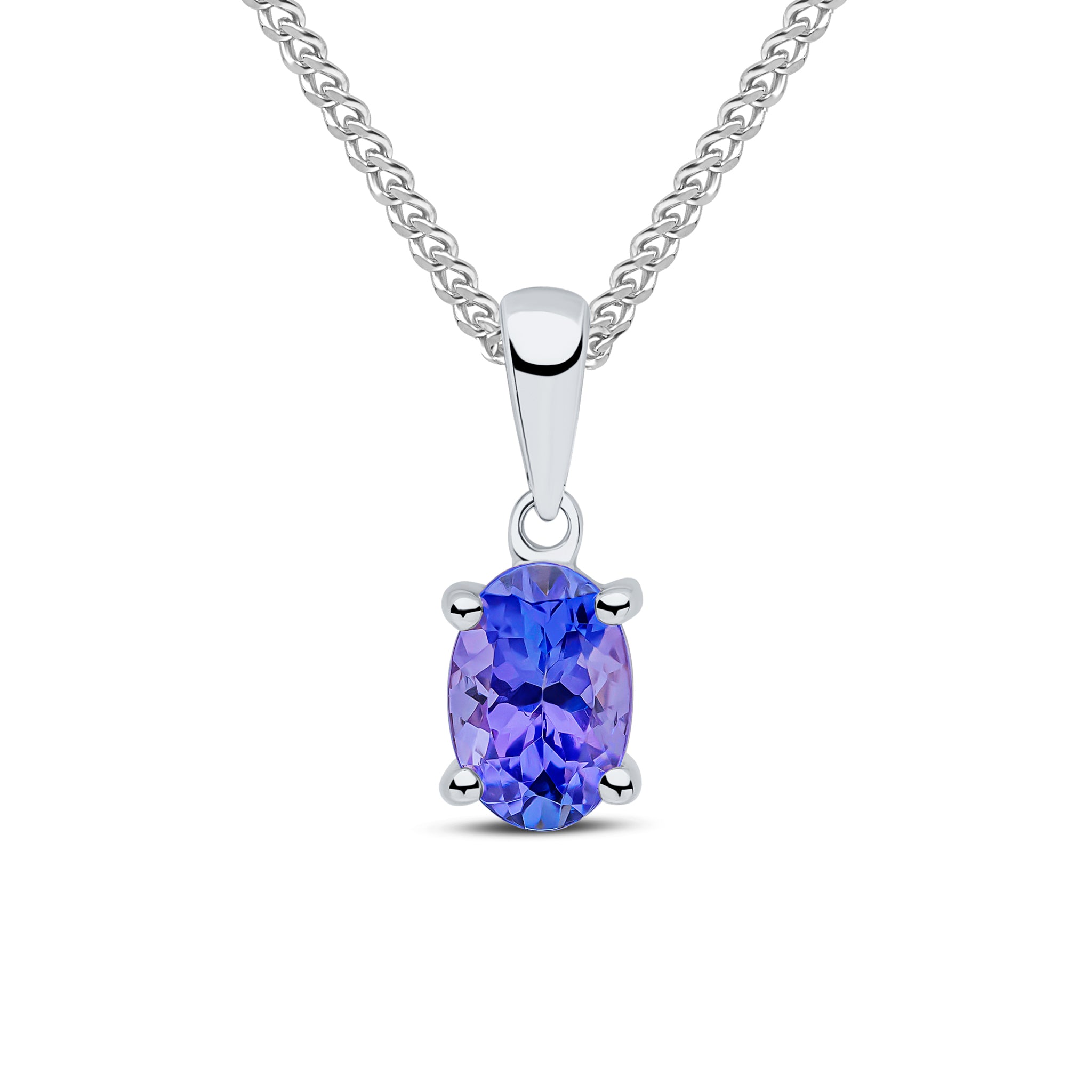 9ct White Gold 6x4 Oval Tanzanite Claw Pendant
