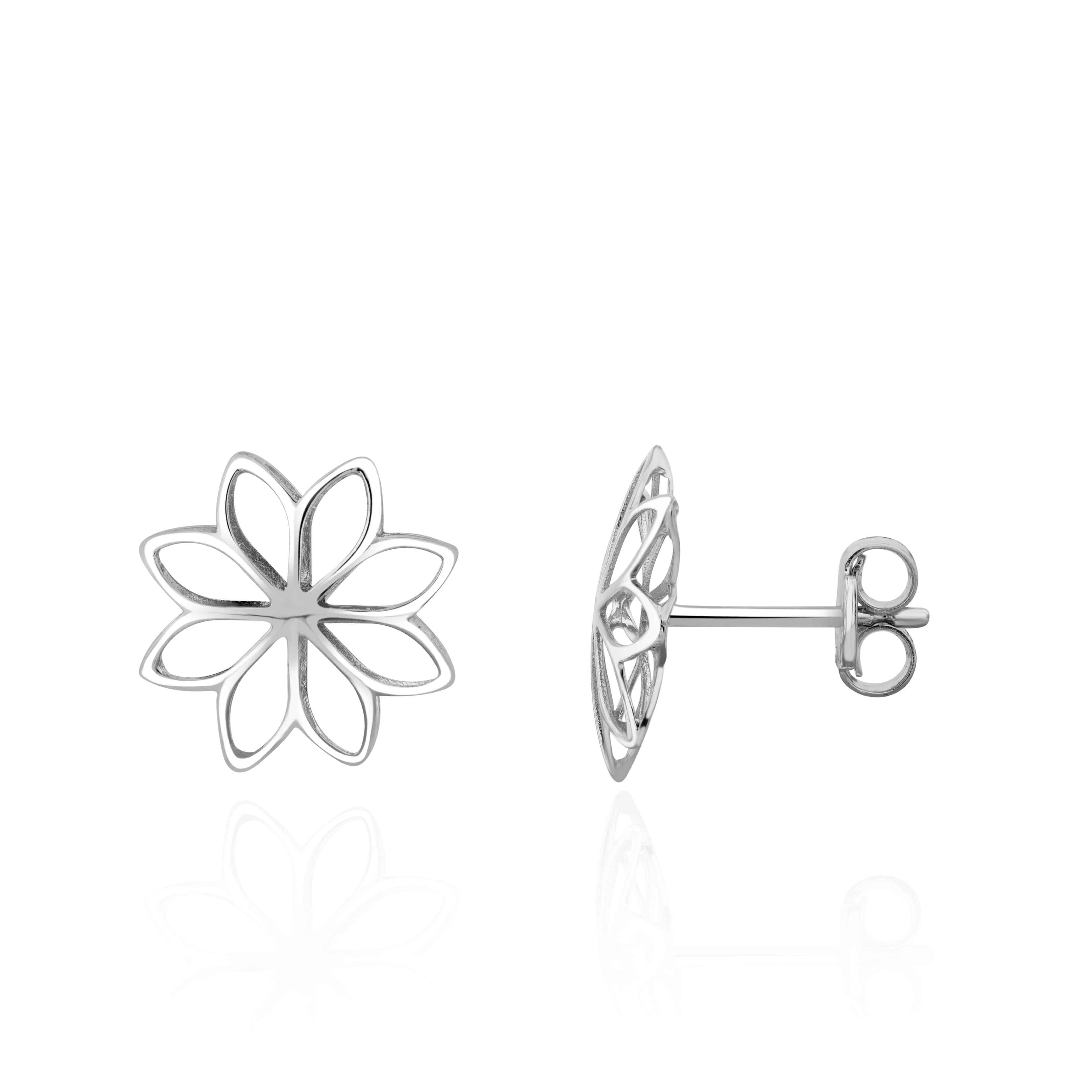 9ct White Gold Openwork Flower Stud Earrings