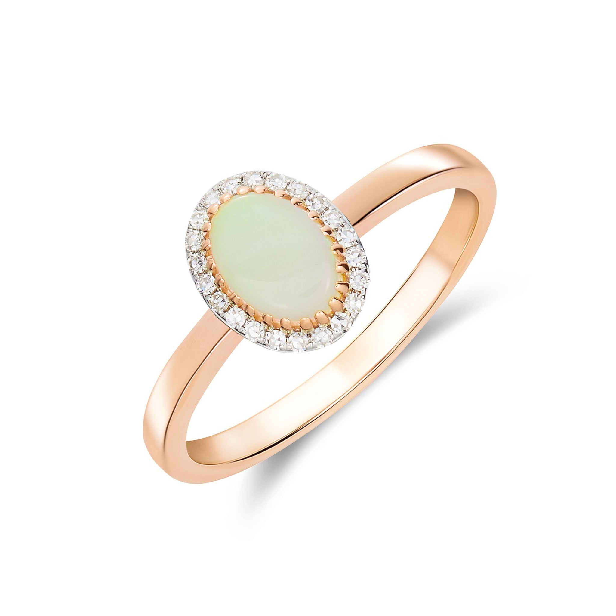 9ct Rose Gold 7x5 Oval Opal & Diamond Cluster Ring