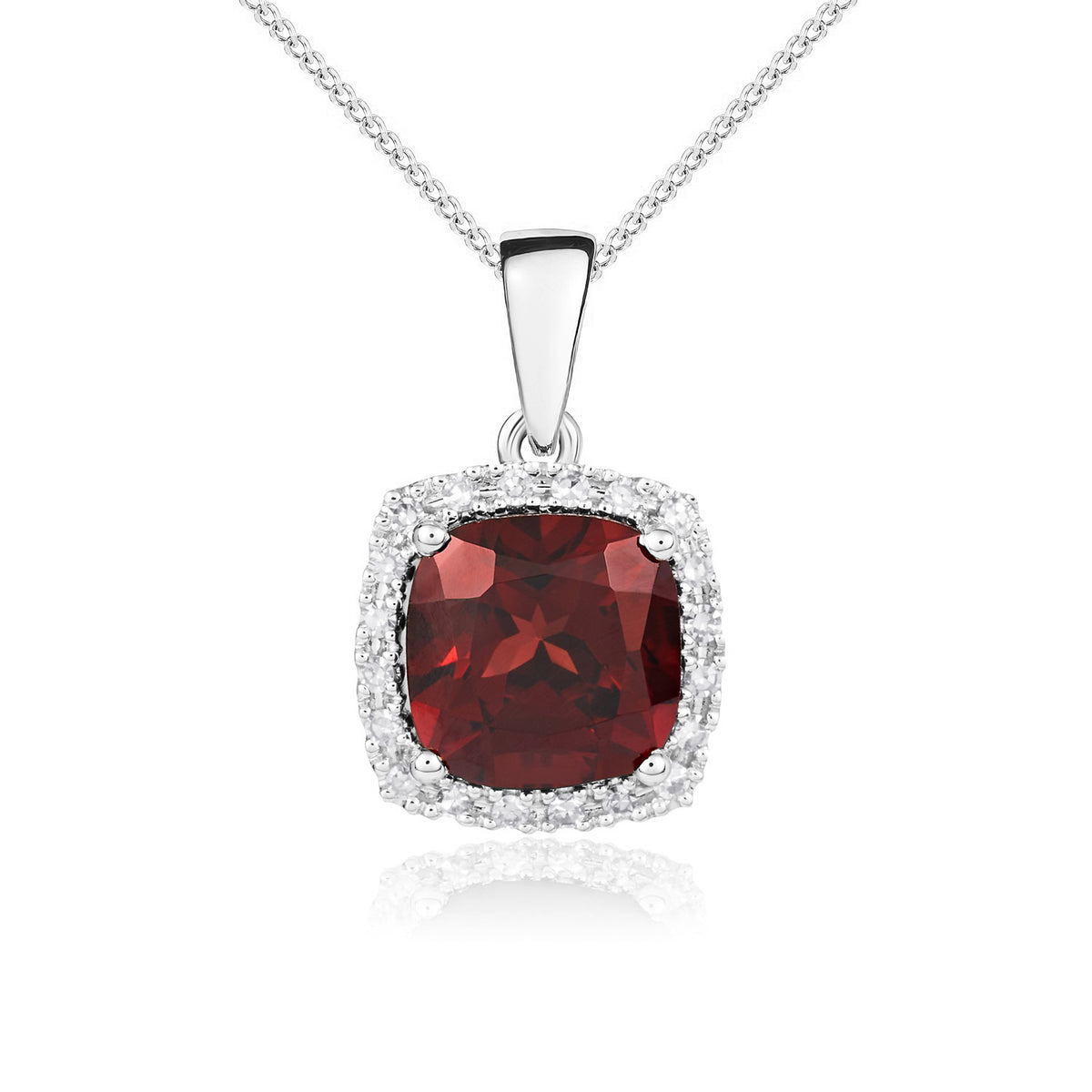 9ct Yellow Gold Cushion Garnet & Diamond Cluster Pendant