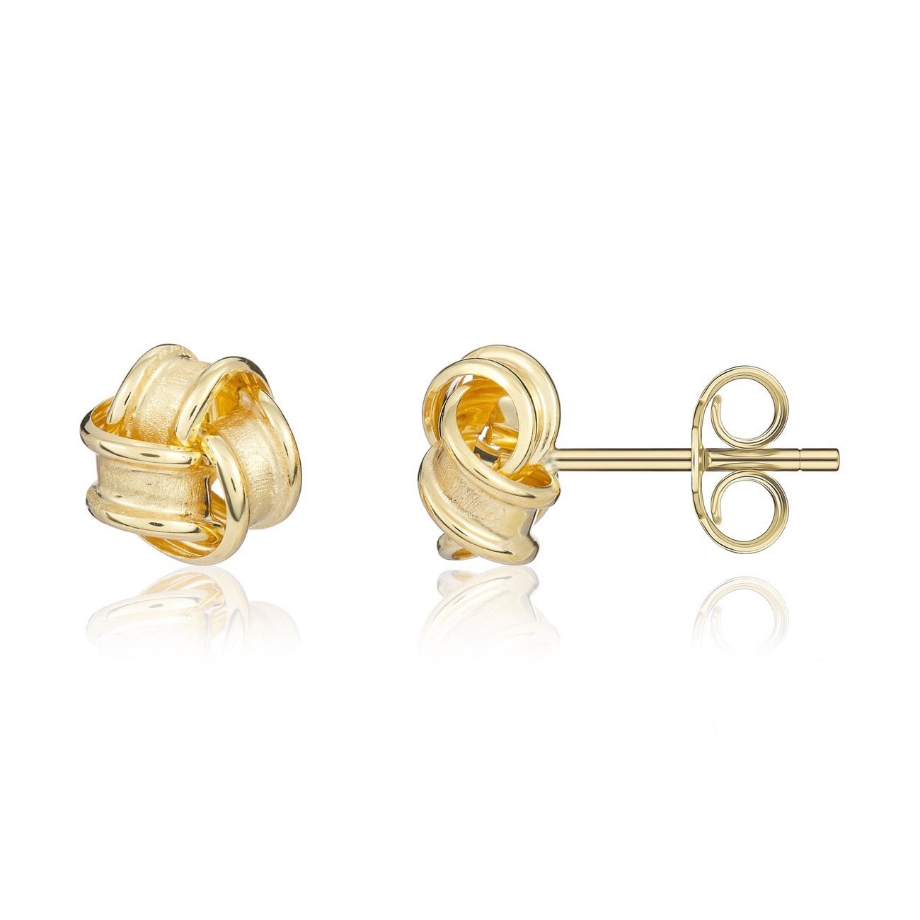 18ct Yellow Gold 7.5mm Frosted and Polished Ribbon Knot Earrings 7.5mm