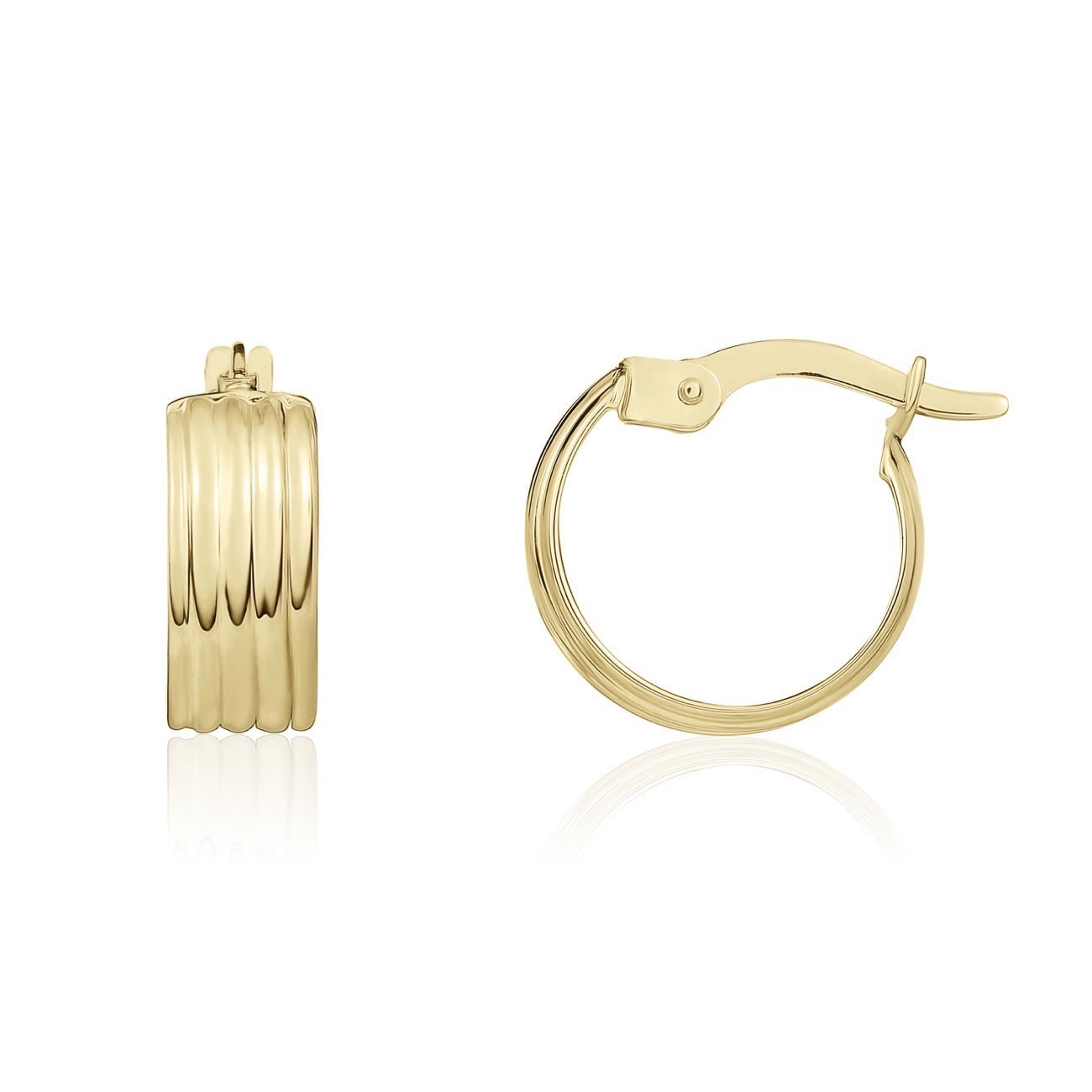 9ct Yellow Gold Ribbed Wide Small Hoop Earrings