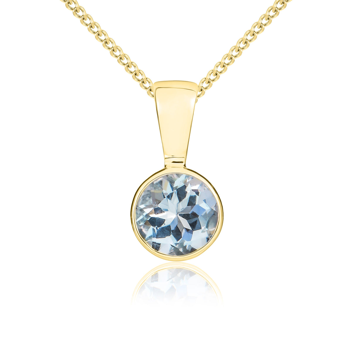 9ct Yellow Gold 5mm Round Aquamarine Rubover Pendant
