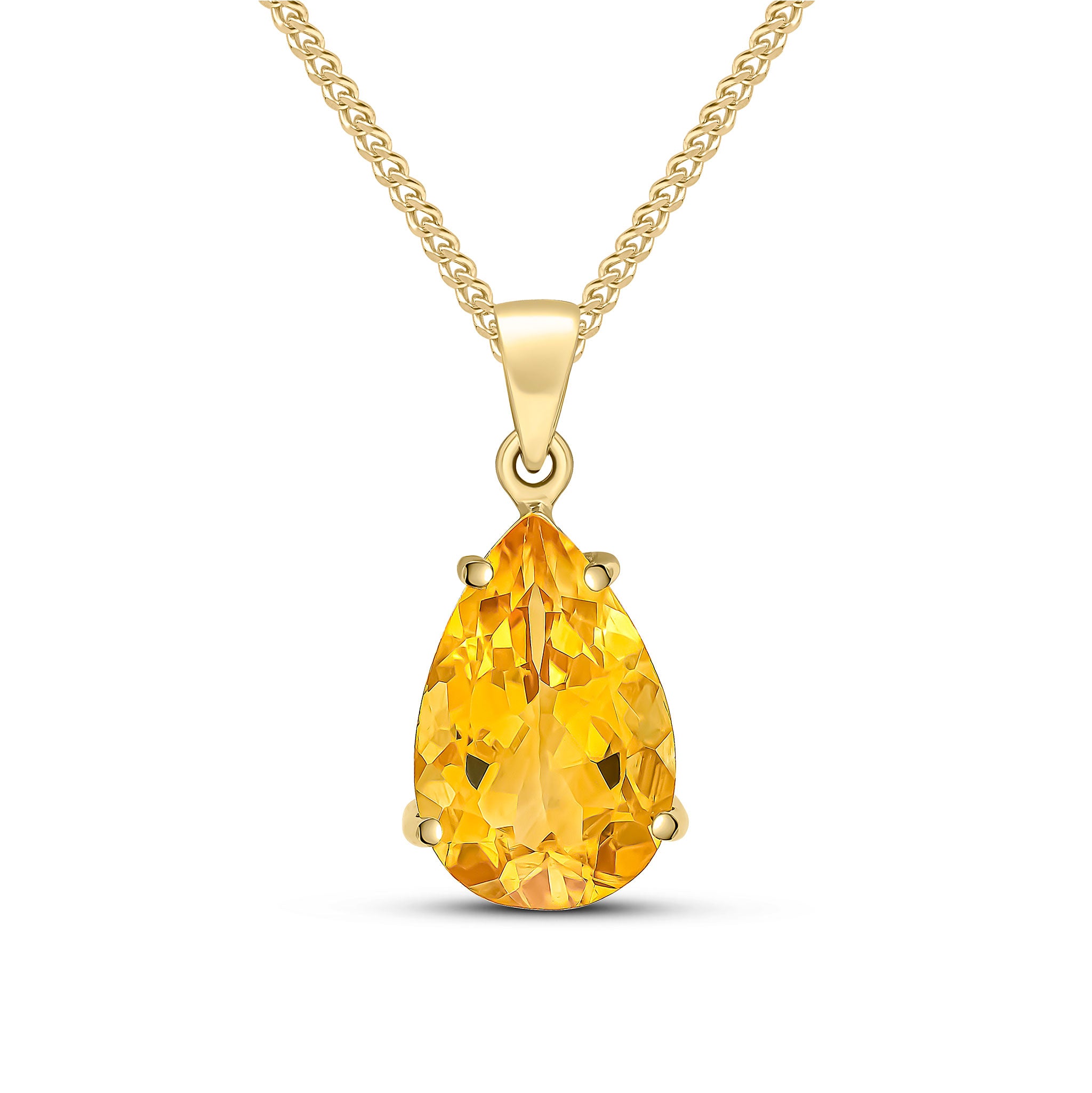 9ct Yellow Gold 14x9 Pear Shape Citrine Claw Set Pendant