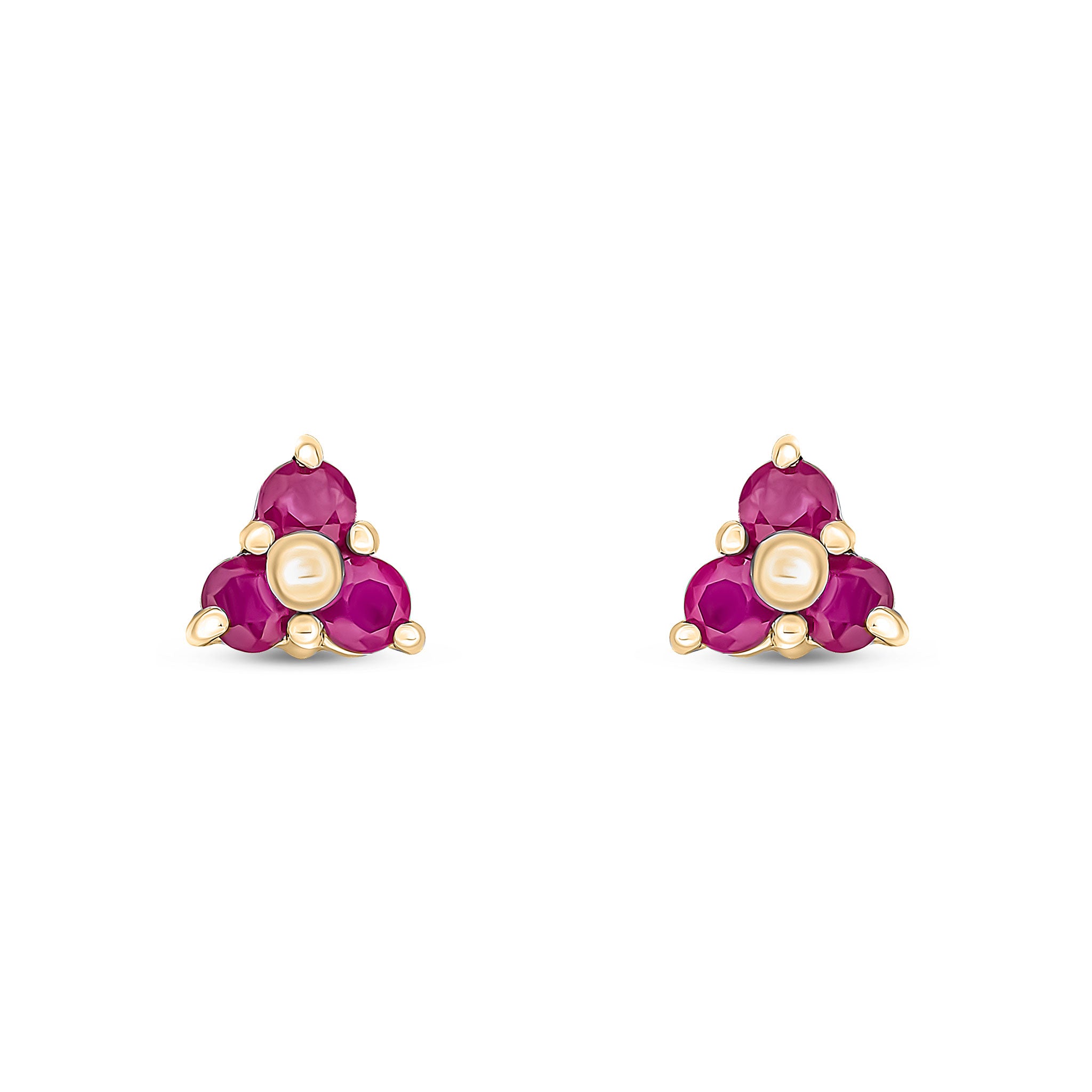 9ct Yellow Gold Round Ruby Claw Set Trefoil Earrings