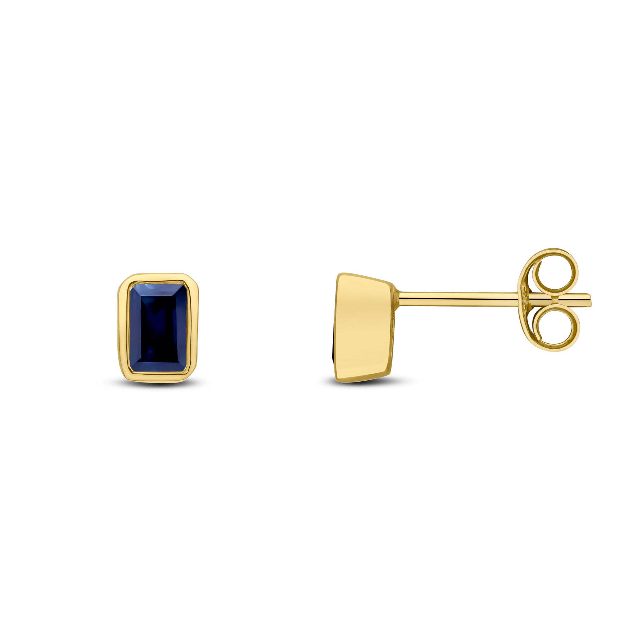 9ct Yellow Gold 5x3 Octagon Sapphire Rubover Set Earrings