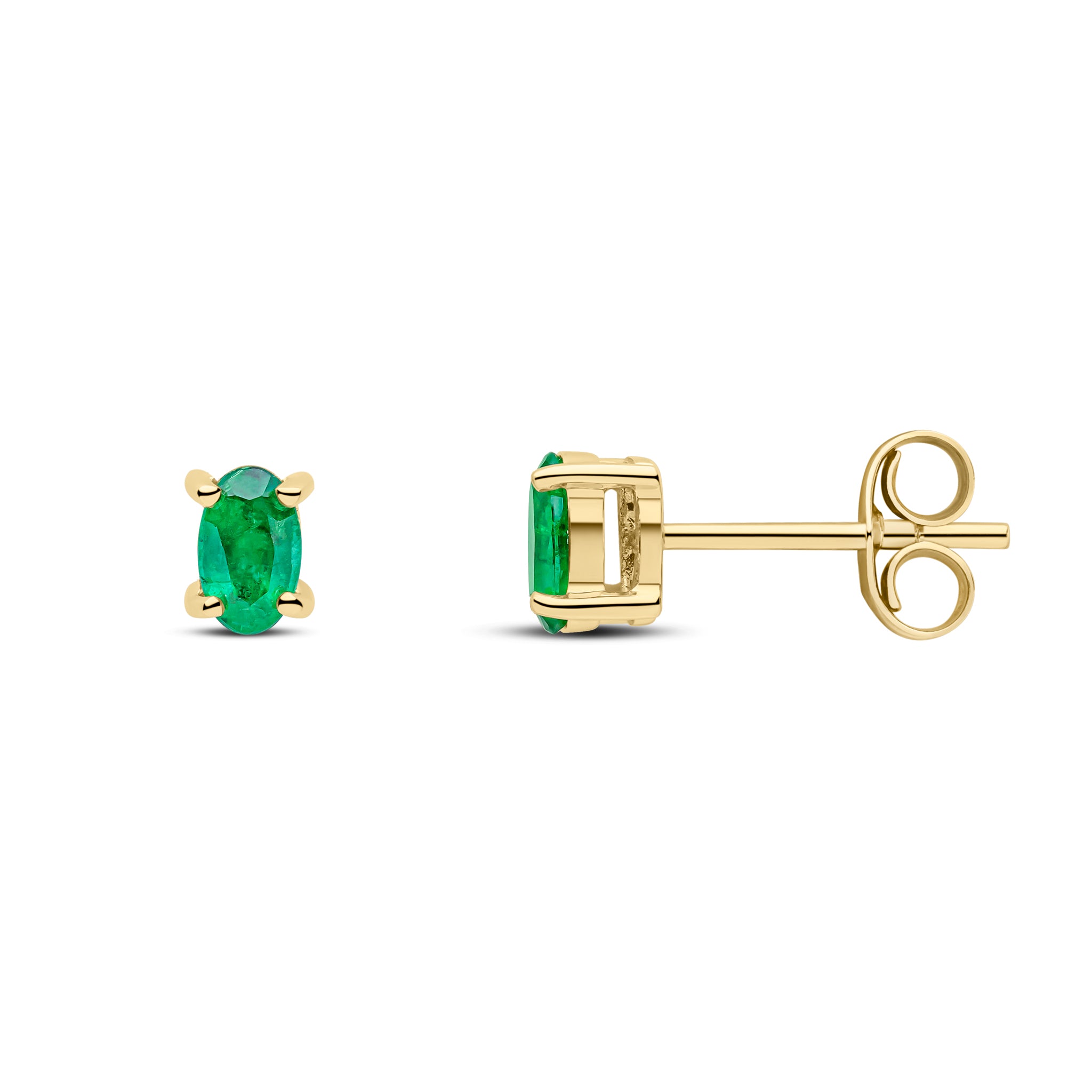 9ct Yellow Gold 5x3 Oval Emerald Claw Set Stud Earrings