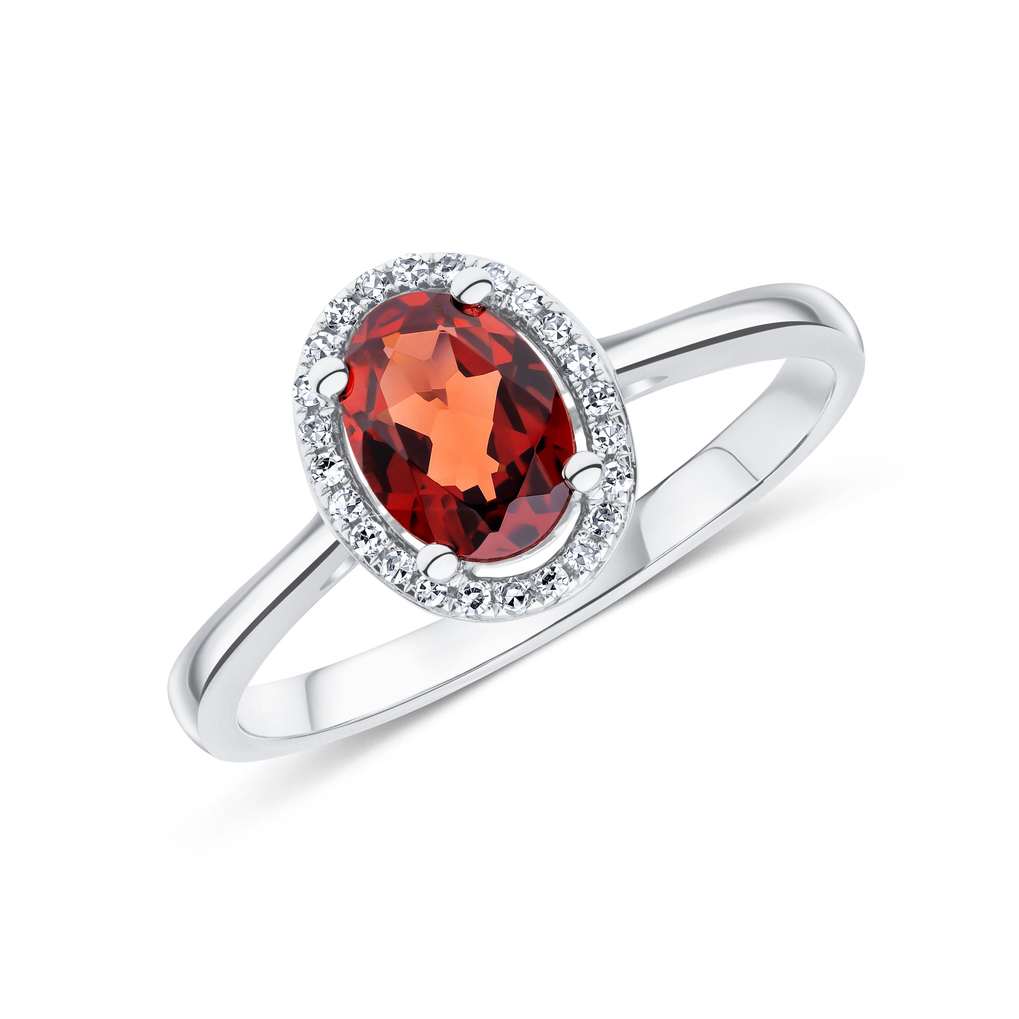 9CT WG 7X5 OVAL GARNET & ROUND DIAMOND HALO CLUSTER RING 1