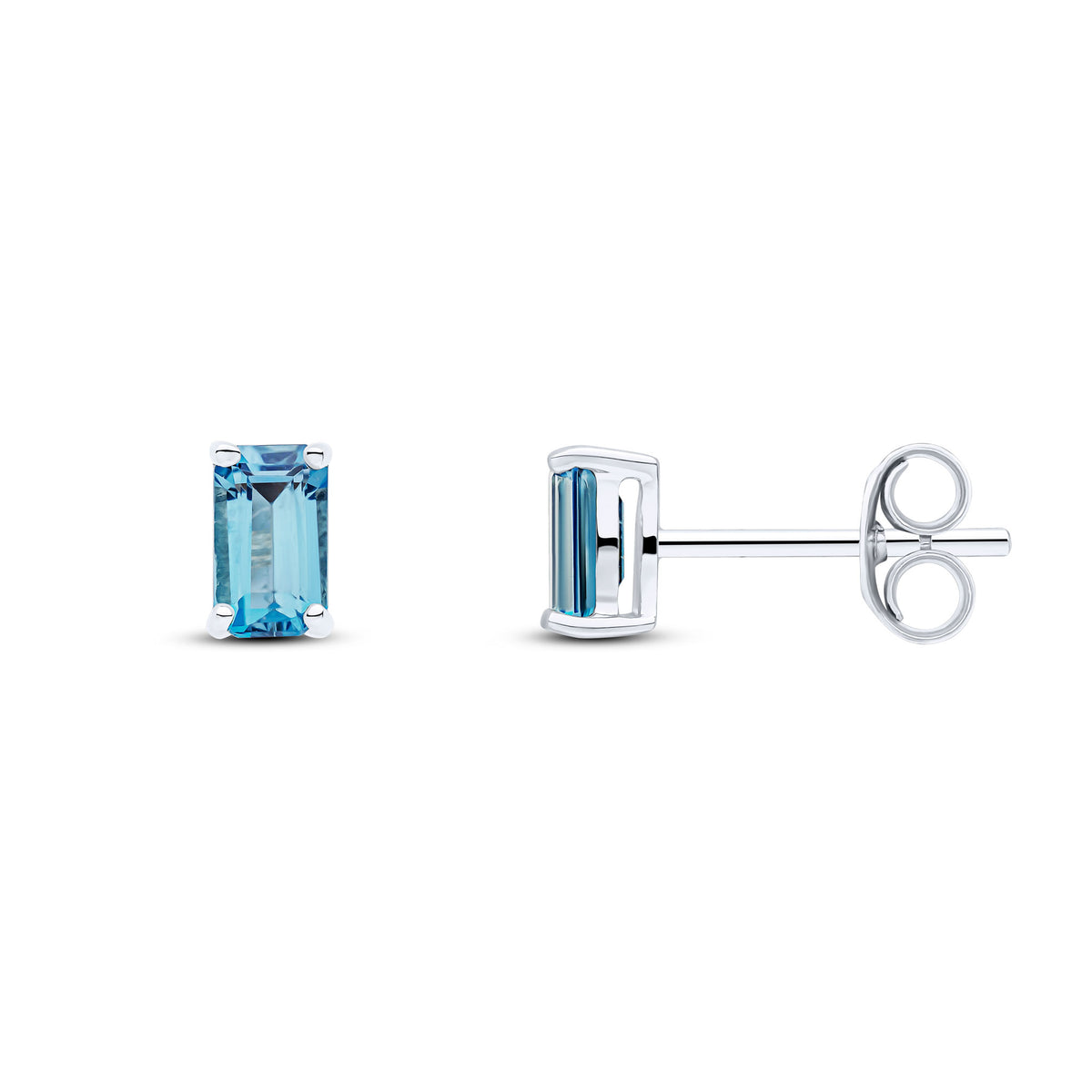 9ct White Gold 5x3 Octagon London Blue Topaz Claw Set Earrings