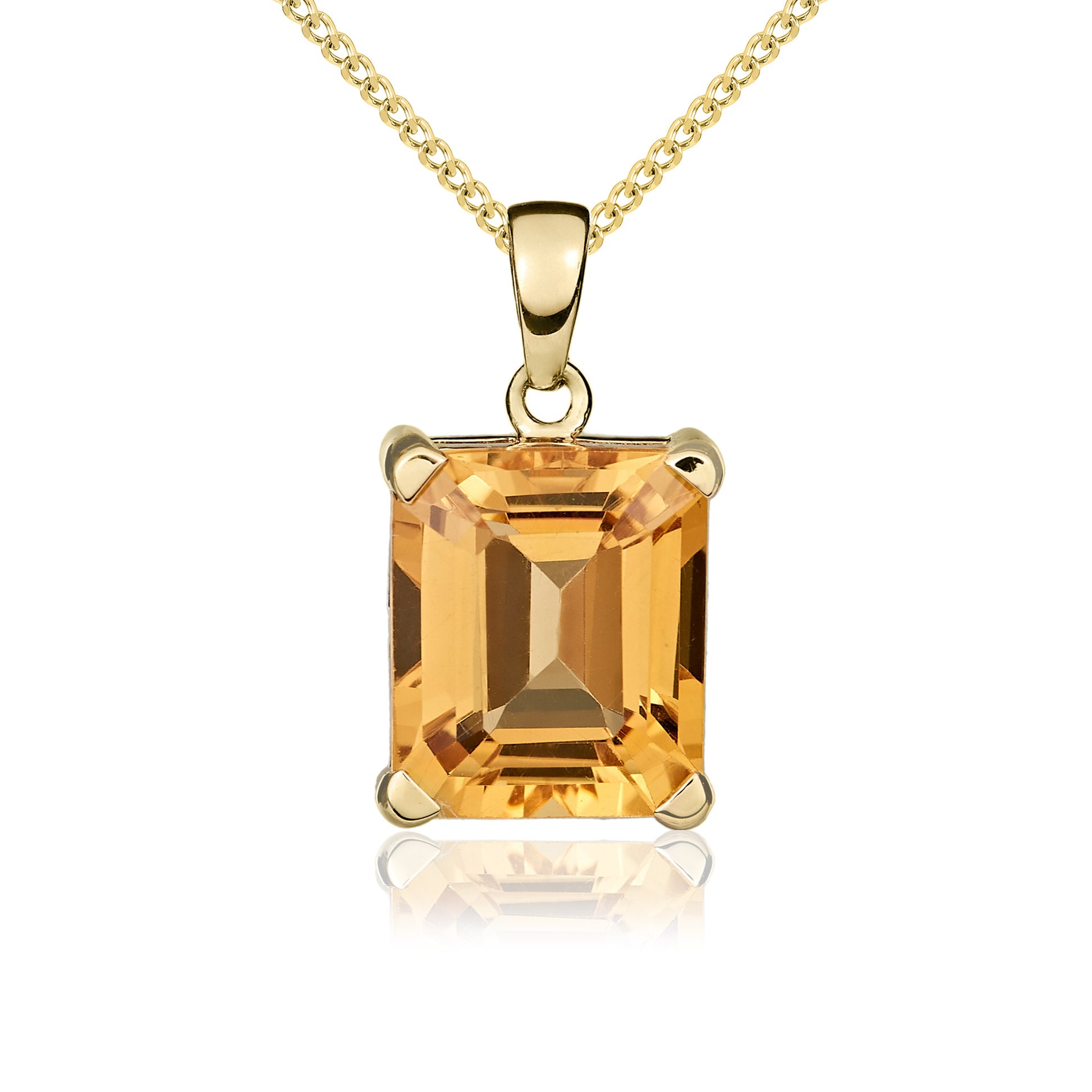 9ct Yellow Gold 12x10 Octagon Citrine Claw Set Pendant