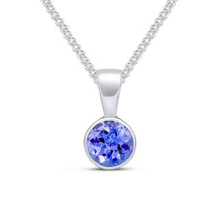 9ct white gold 5mm Round Tanzanite rubover pendant