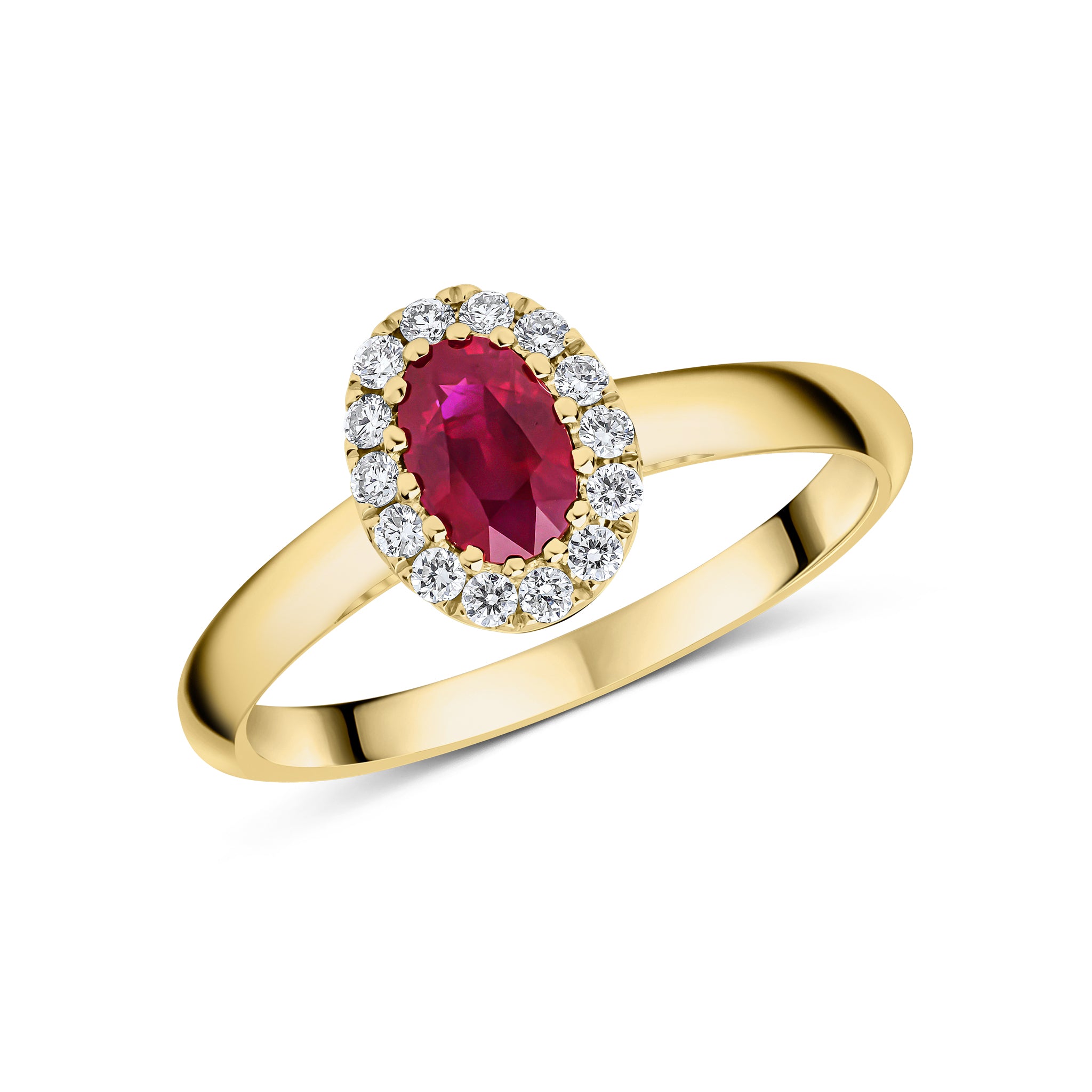 18ct Yellow Gold 6x4 Oval Ruby & Diamond Claw Set Cluster Ring