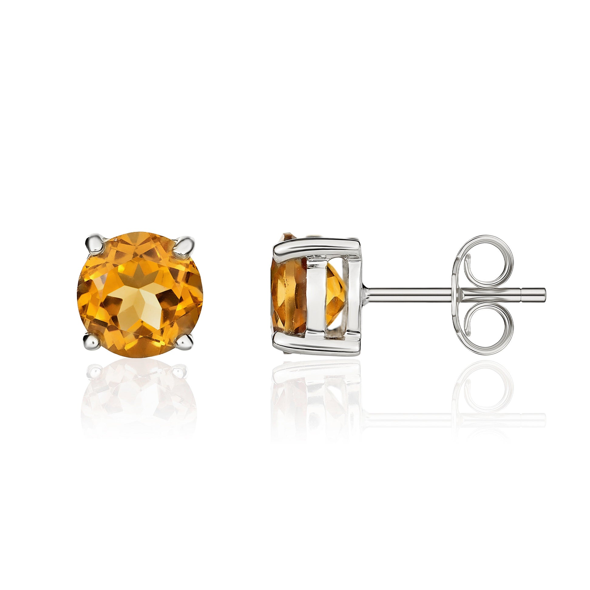 9ct White Gold 6mm Round Citrine 4 Claw Earrings